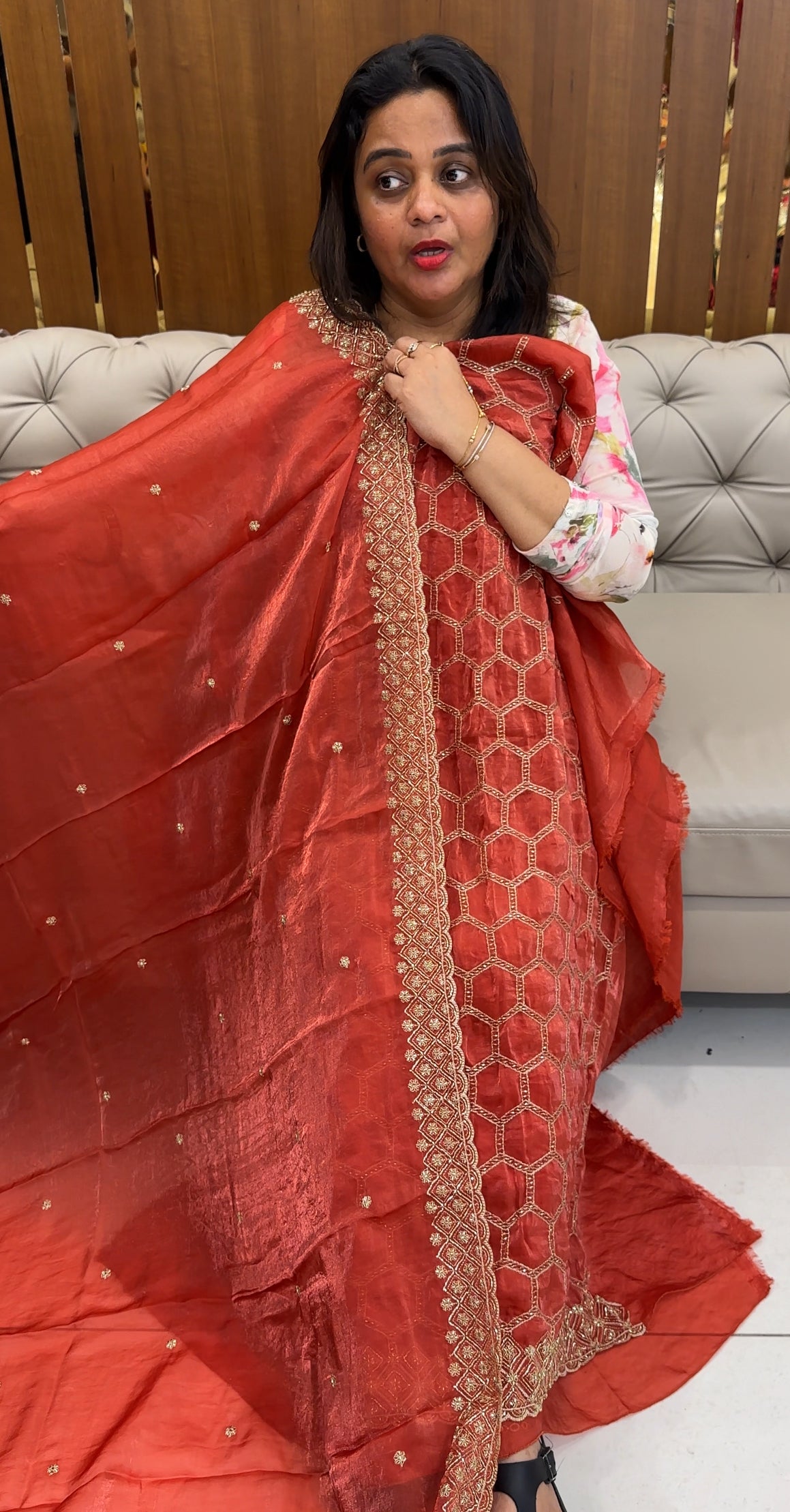 VELVET ORGANZA UNSTITCHED SALWAR SUITS - IHA 26114