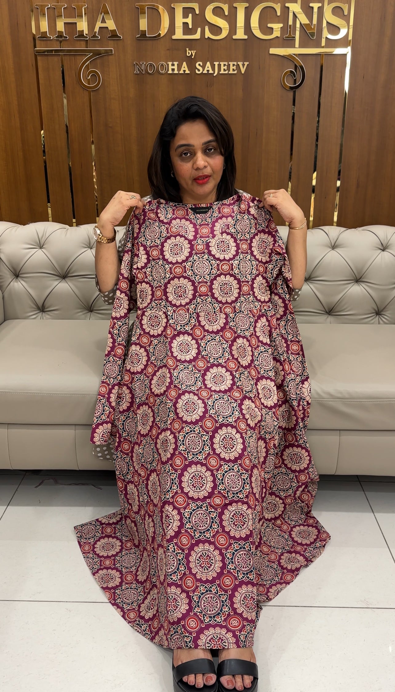 COTTON AJRAKH PRINTED ANARKALI TOPS - IHA 29295