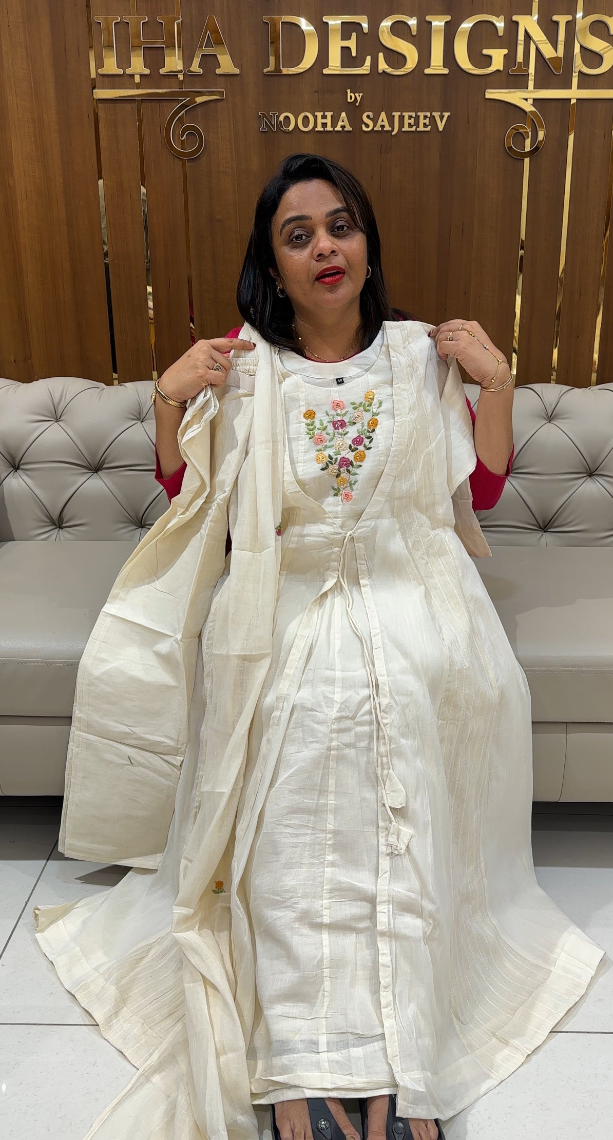 MULMUL COTTON JACKET TOP,BOTTOM AND DUPATTA - IHA 24630