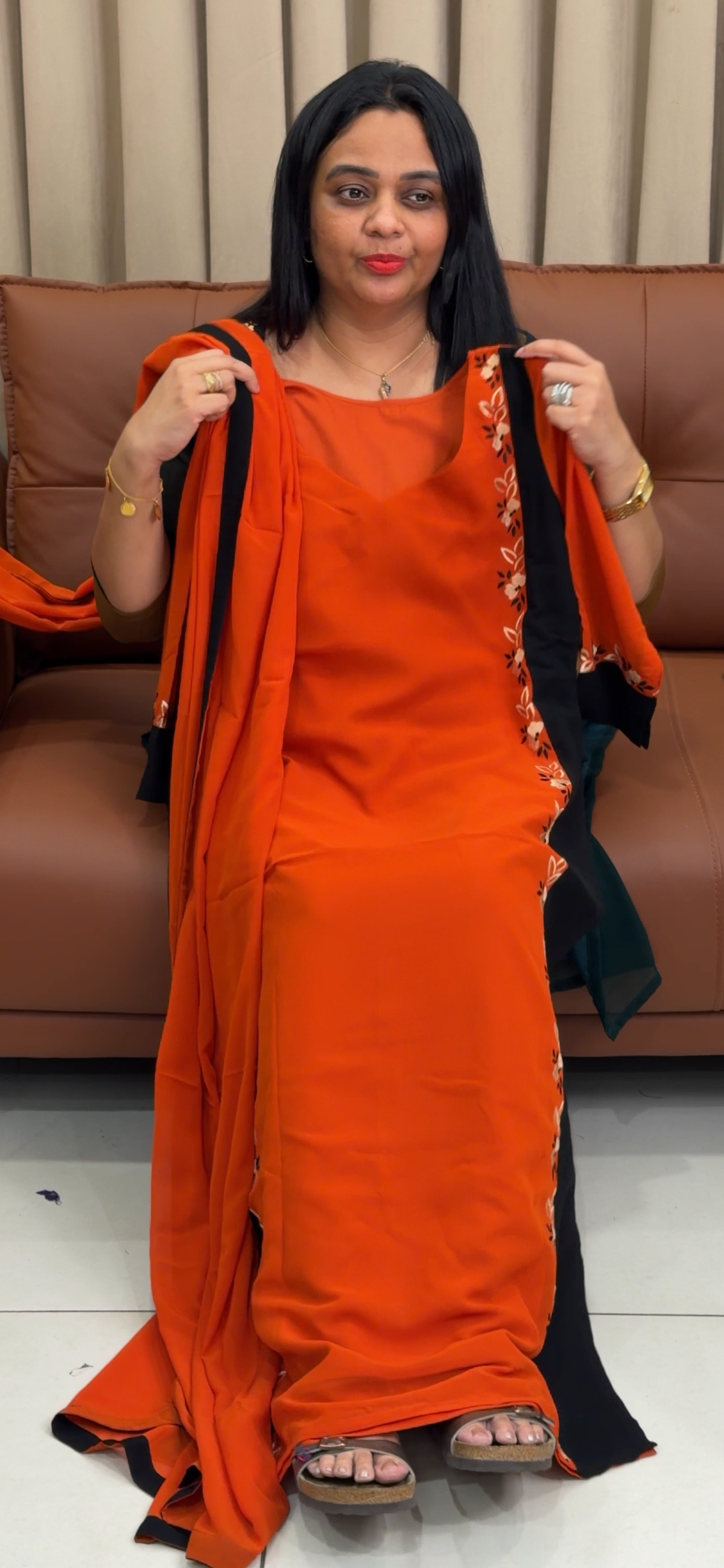 IHA'S IN-HOUSE FAUX GEORGETTE LONG SLITTED TOP AND DUPATTA - IHA 35805