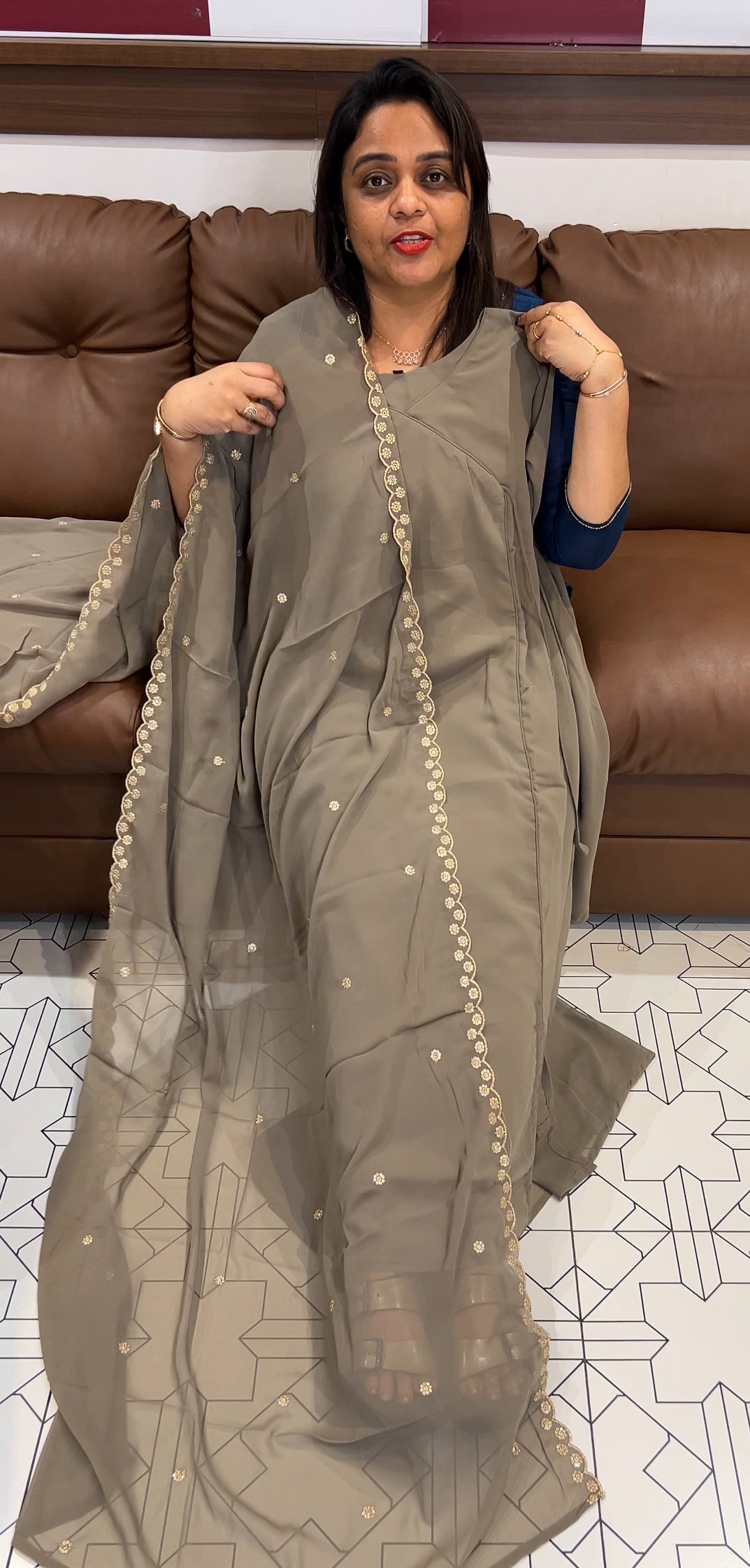 FAUX GEORGETTE ALINE TOP AND DUPATTA - IHA 24562