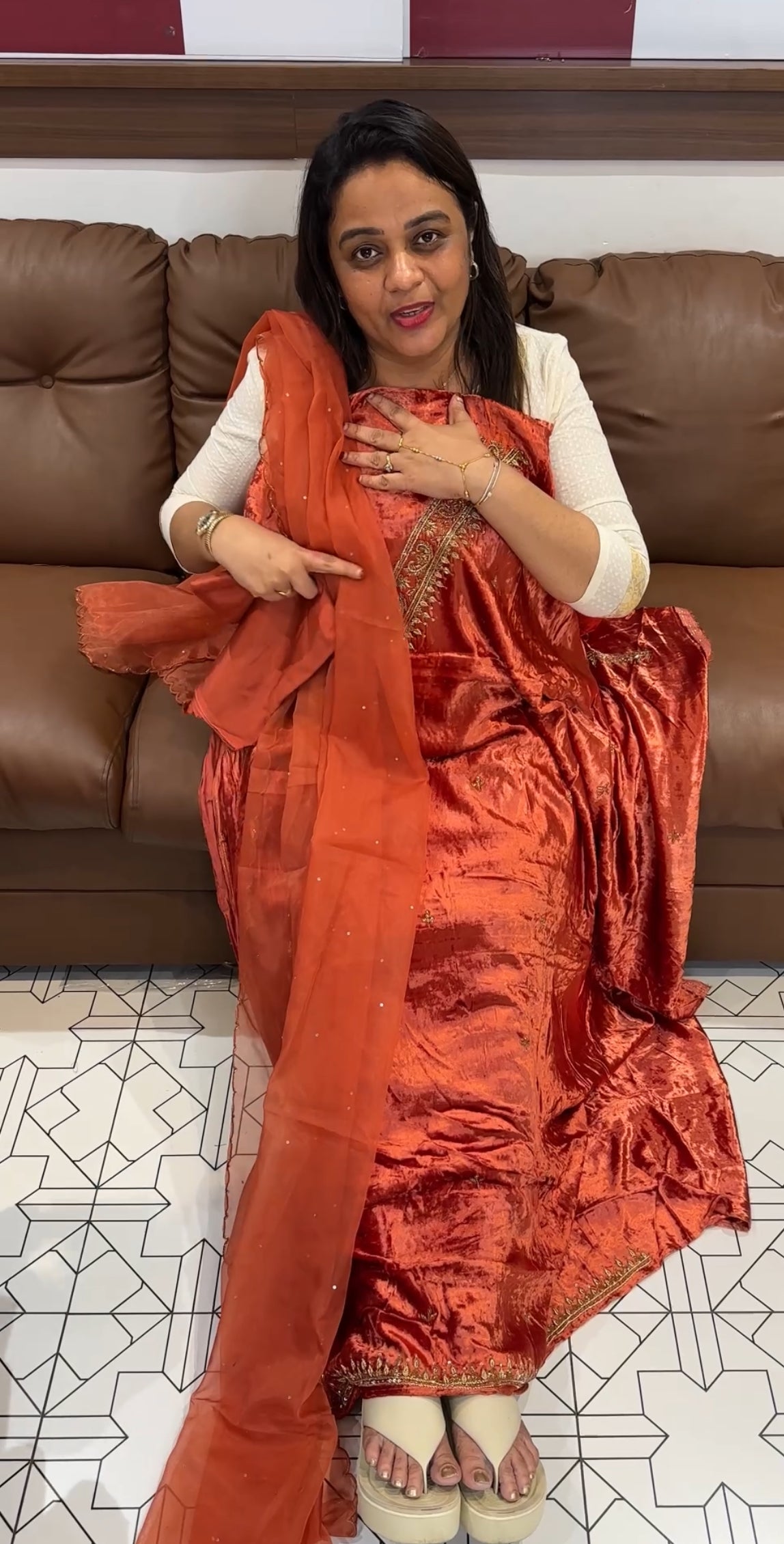 HAND WORKED VELVET UNSTITCHED SALWAR SUITS - IHA 24693