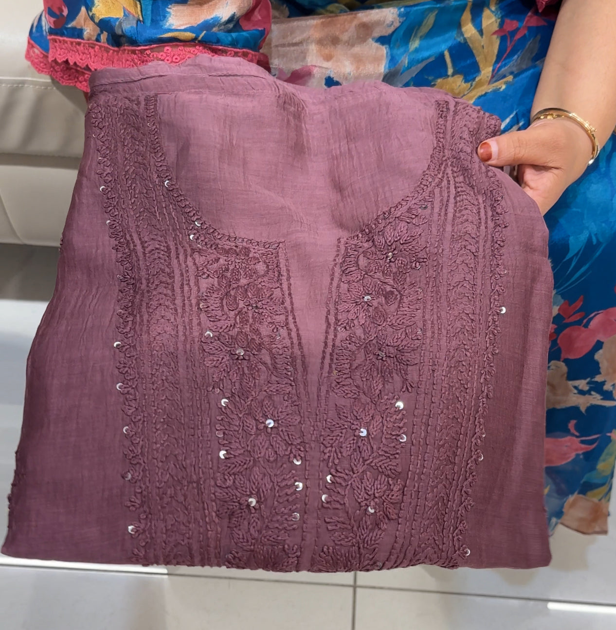 LUCKNOWI CHIKANKARI UNSTITCHED SALWAR SUITS - IHA 24618