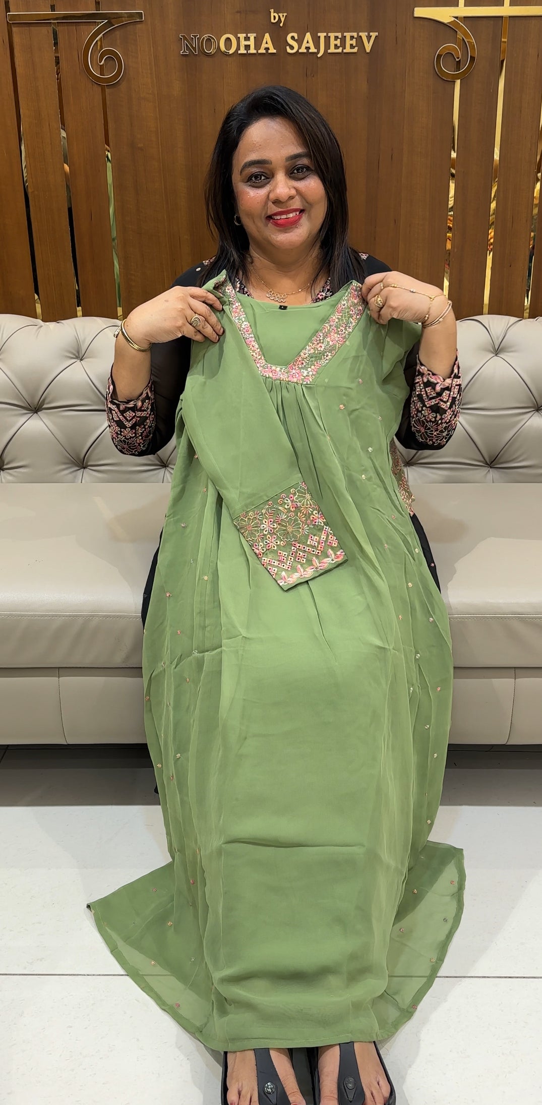 FAUX GEORGETTE LONG ALINE TOPS - IHA 25012
