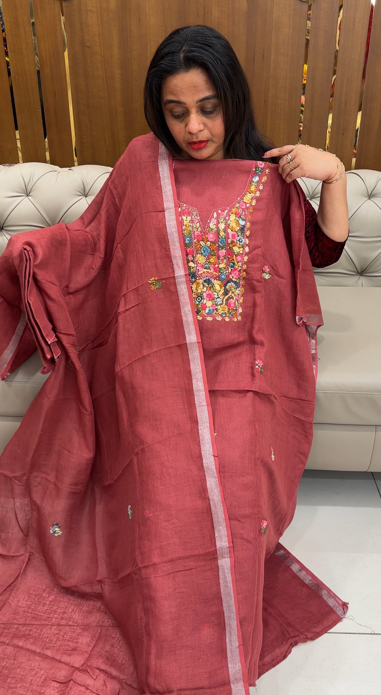 HANDWORKED LINEN UNSTITCHED SALWAR SUITS - IHA 26034
