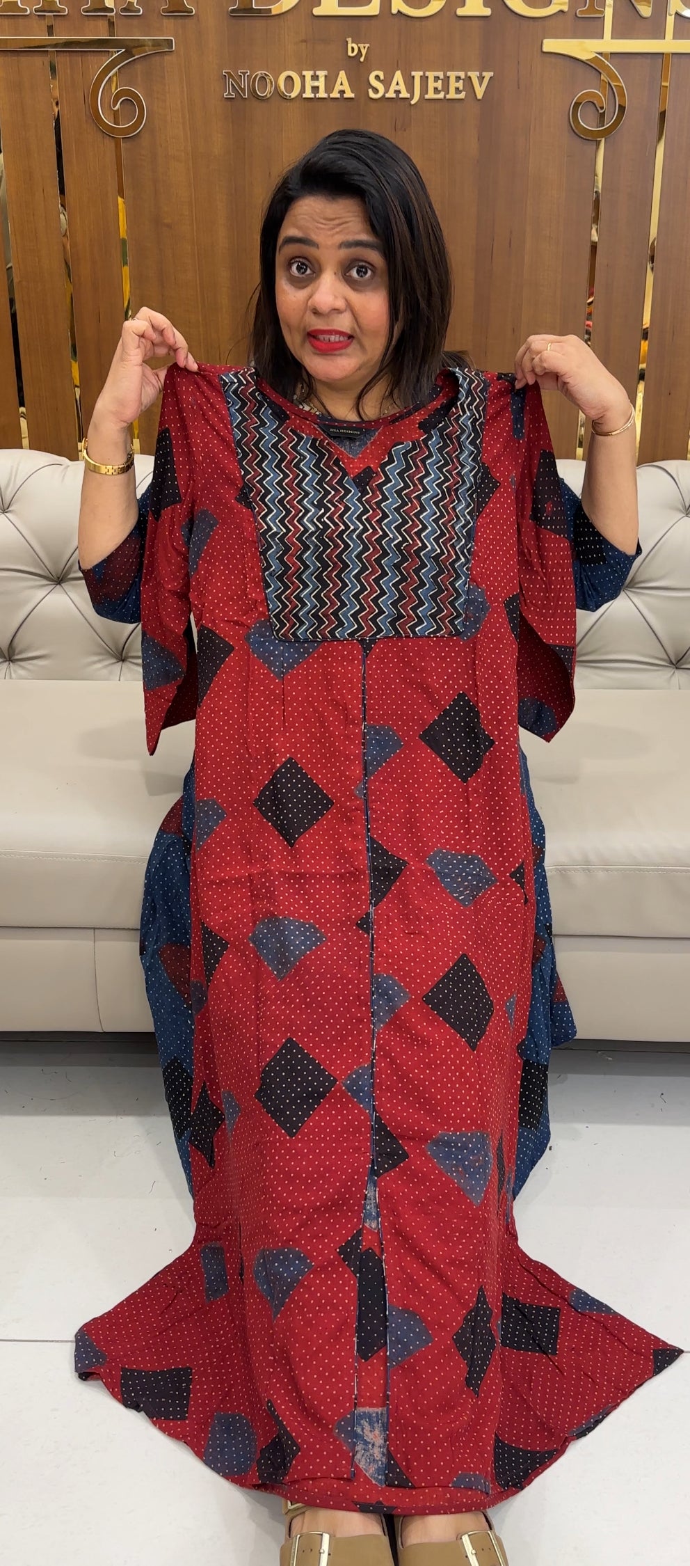 IHA'S IN-HOUSE AJRAKH PRINTED ALINE TOPS - IHA 25371