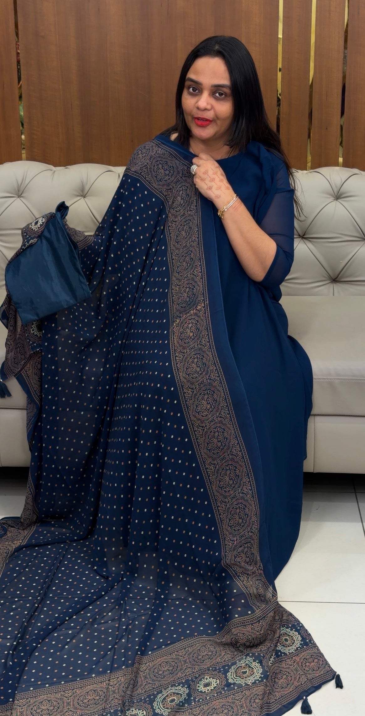 FAUX GEORGETTE ALINE TOP ,BOTTOM AND DUPATTA - IHA 31907