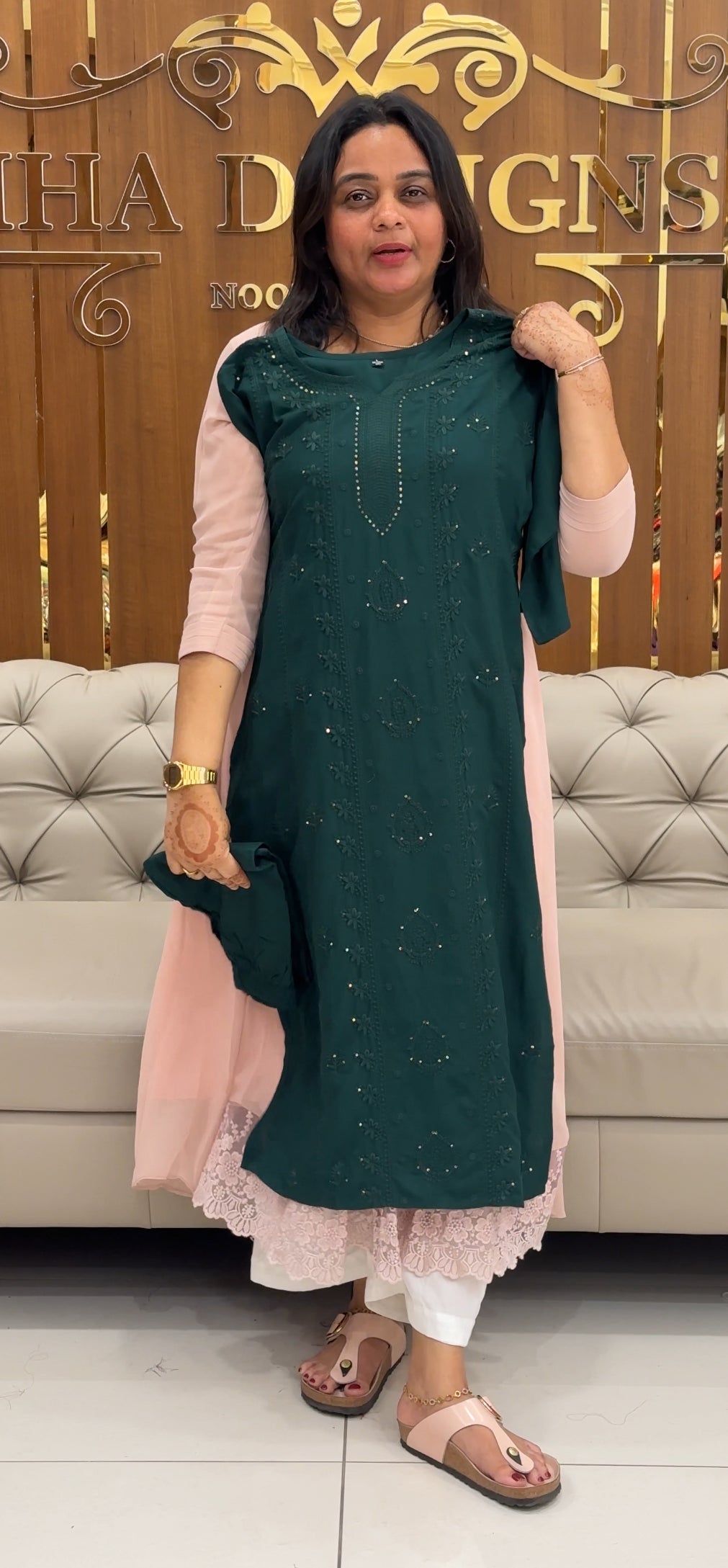 LUCKNOWI CHIKANKARI TOP AND BOTTOM - IHA 27455