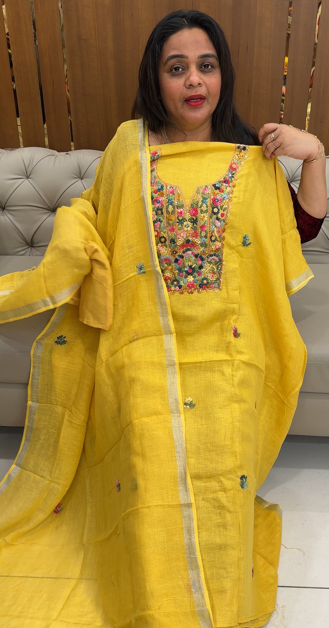HANDWORKED LINEN UNSTITCHED SALWAR SUITS - IHA 26034