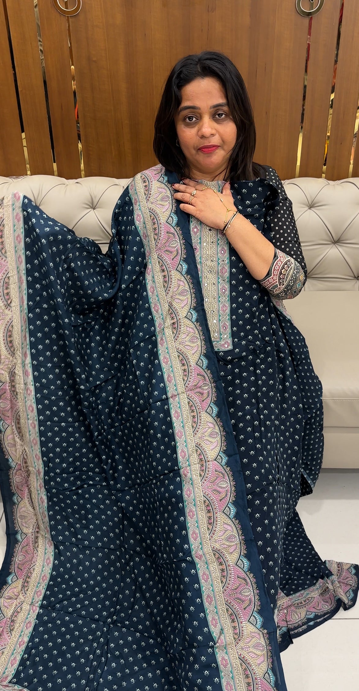 PRINTED CRAPE SILK UNSTITCHED SALWAR SUITS - IHA 25988