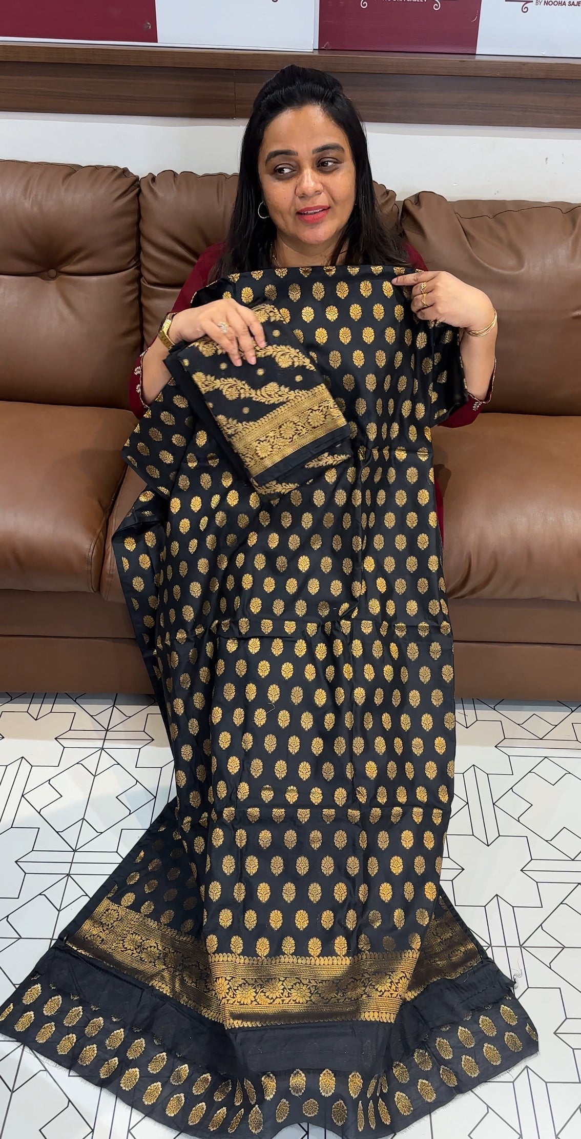 BANARASI CHANDERI UNSTITCHED SALWAR SUITS - IHA 28094