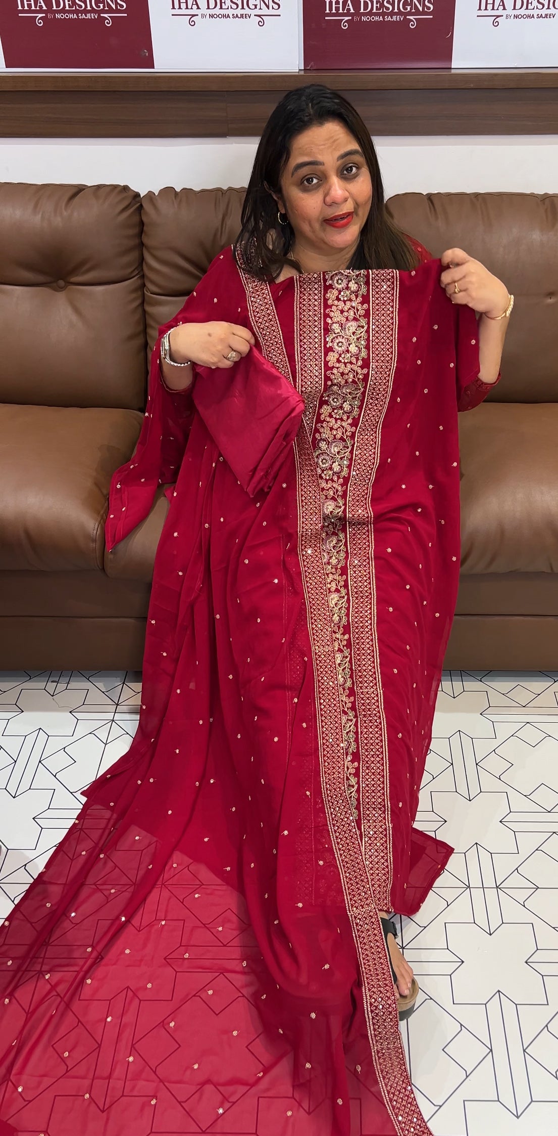 FAUX GEORGETTE UNSTITCHED SALWAR SUITS - IHA 22838