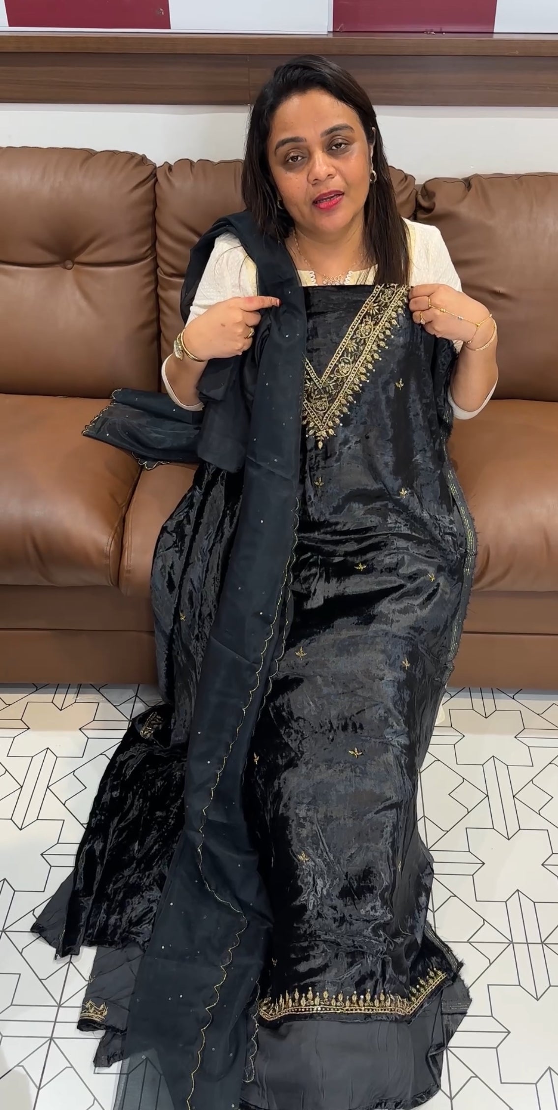 HAND WORKED VELVET UNSTITCHED SALWAR SUITS - IHA 24693