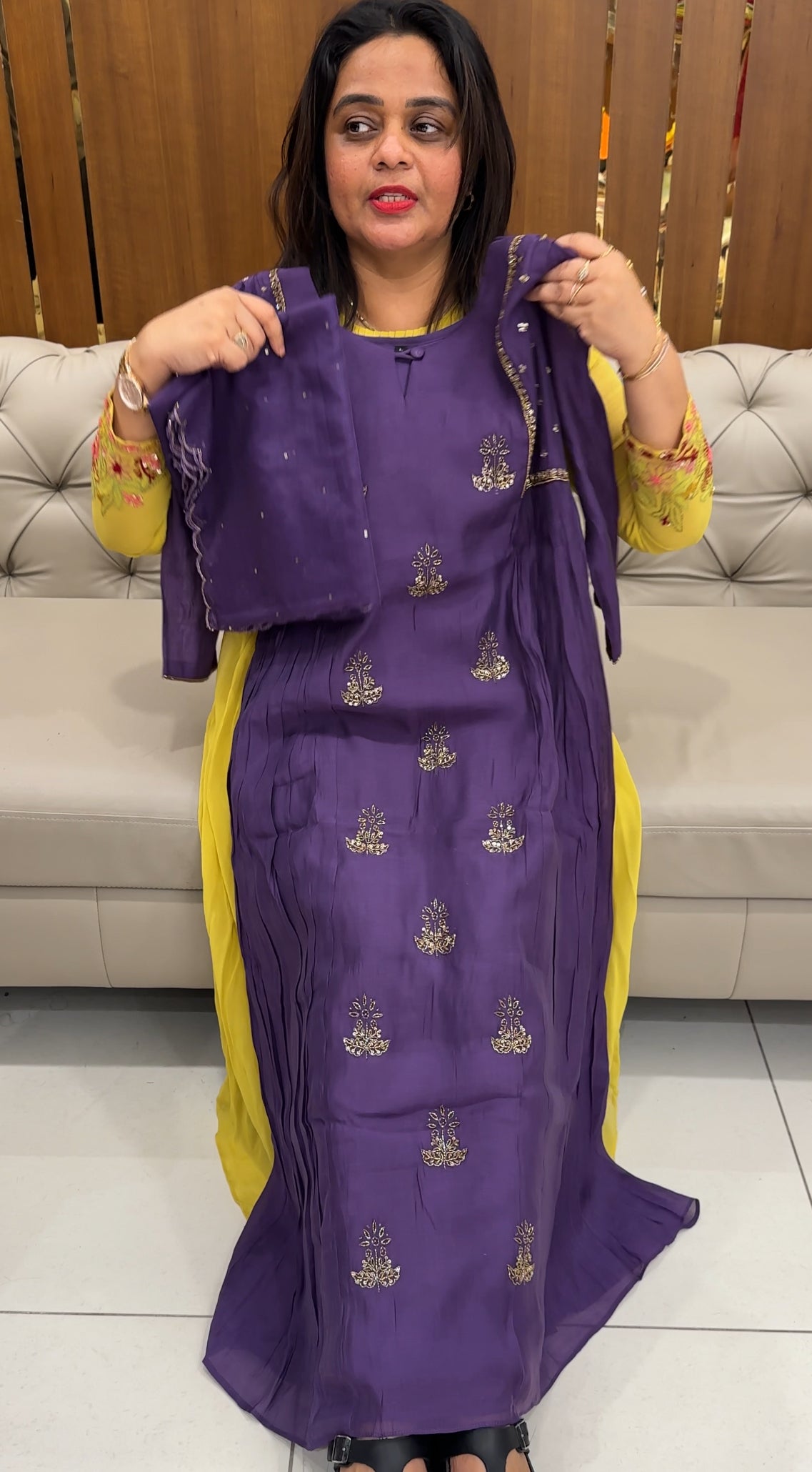 MUL CHANDERI A-LINE TOP , BOTTOM AND DUPATTA - IHA 26049