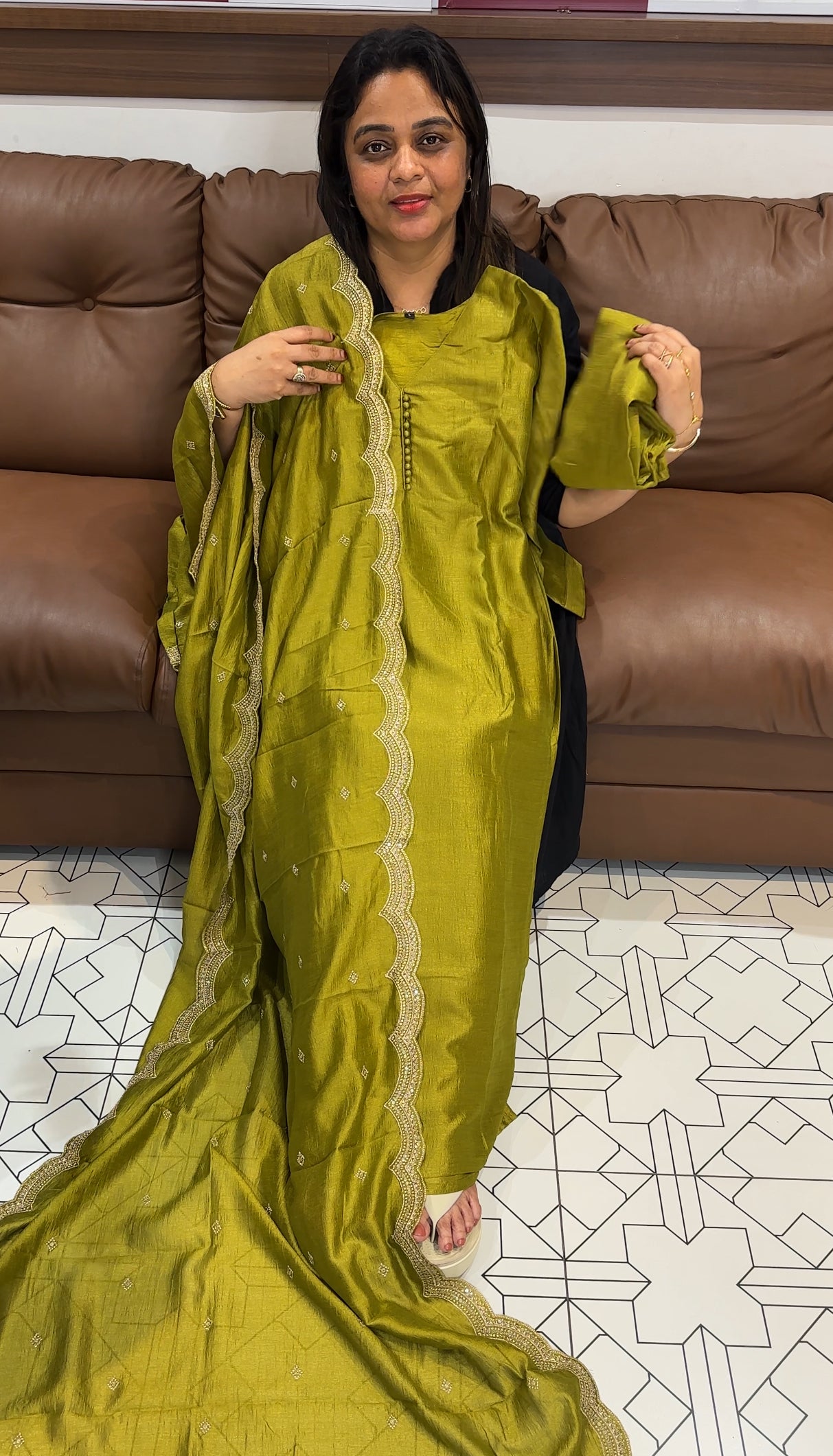 SEMI RAW SILK TOP, BOTTOM AND DUPATTA - IHA 24788