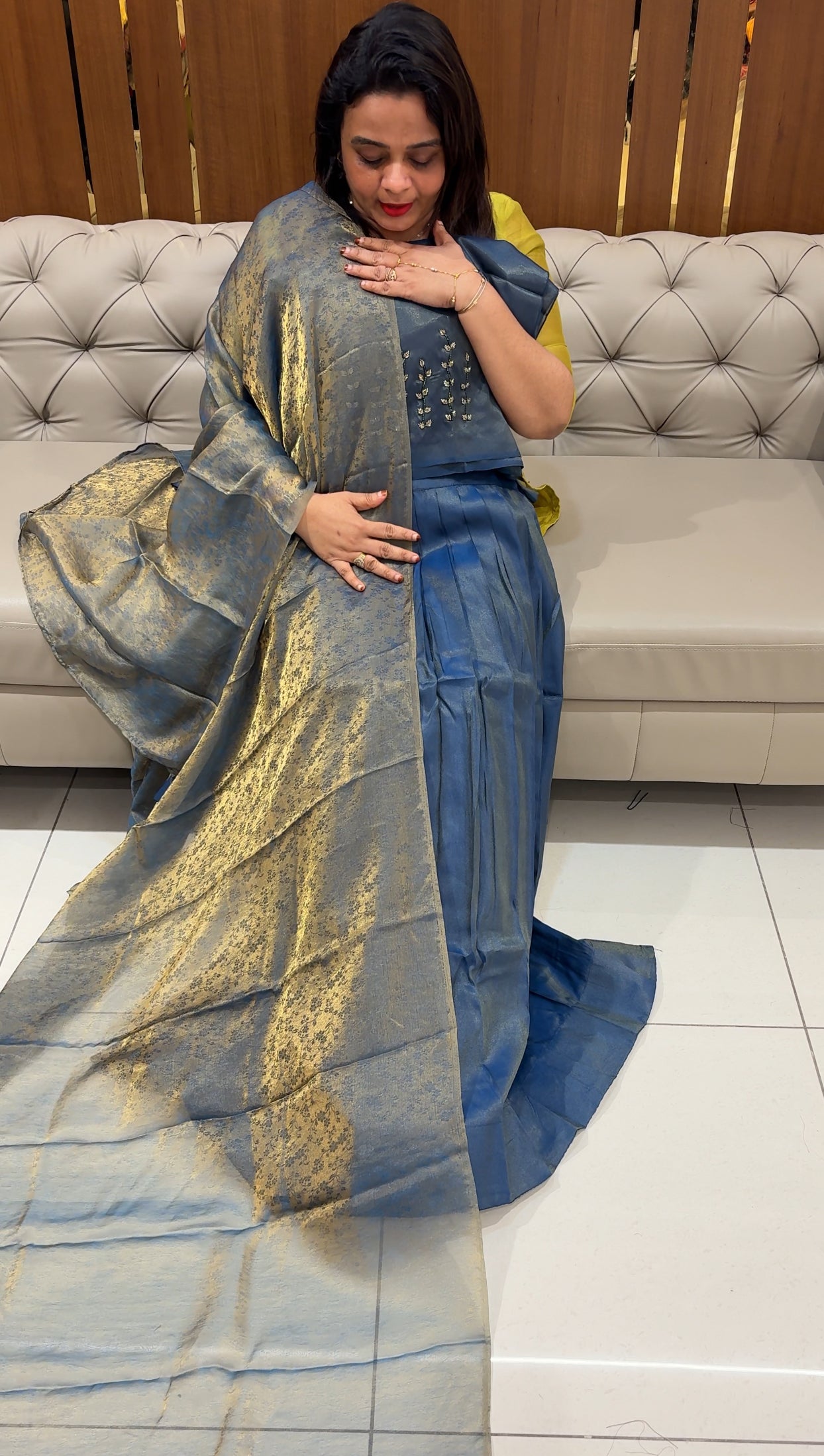 IHA'S IN-HOUSE TISSUE SEMI STITCHED DHAVANI SETS - 25032