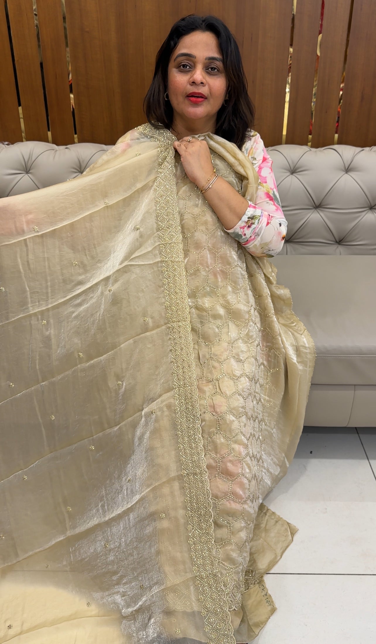 VELVET ORGANZA UNSTITCHED SALWAR SUITS - IHA 26114