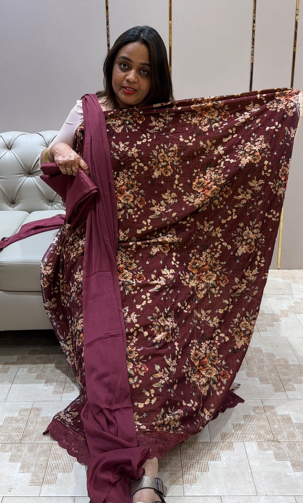 PRINTED VELVET UNSTITCHED SALWAR SUITS - IHA 21971