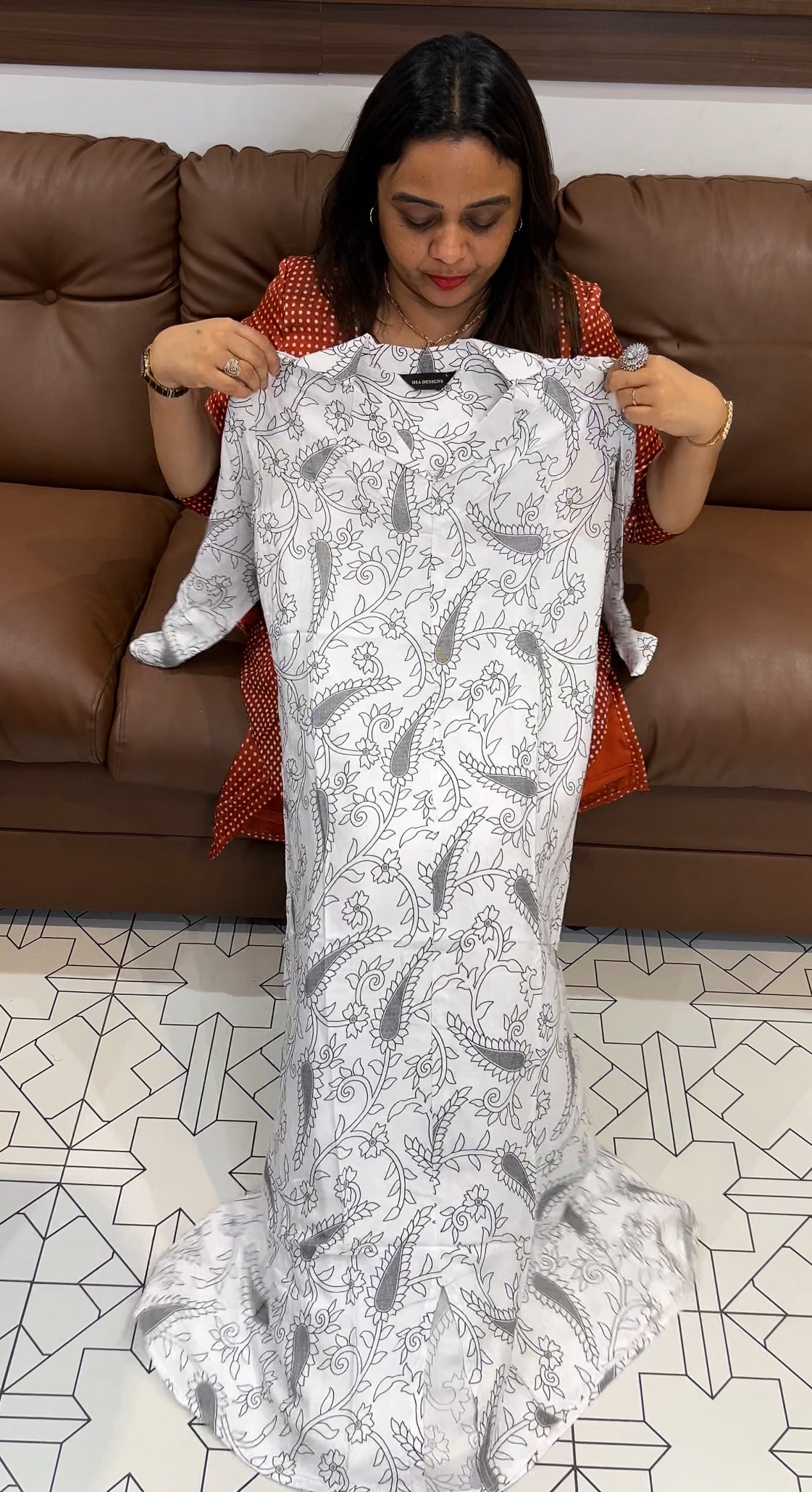 PRINTED LONG ALINE TOPS - IHA 22817