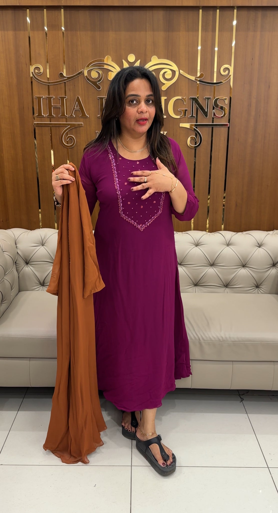 HAND WORKED GEORGETTE ALINE TOPS - IHA 25894