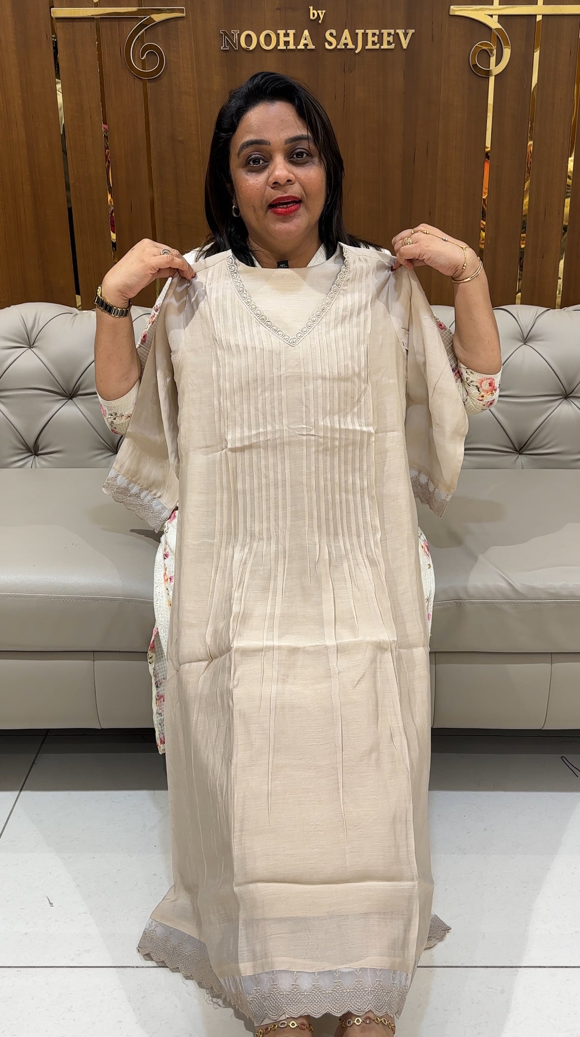 MALAI CHANDERI LONG A-LINE TOP - IHA 25072
