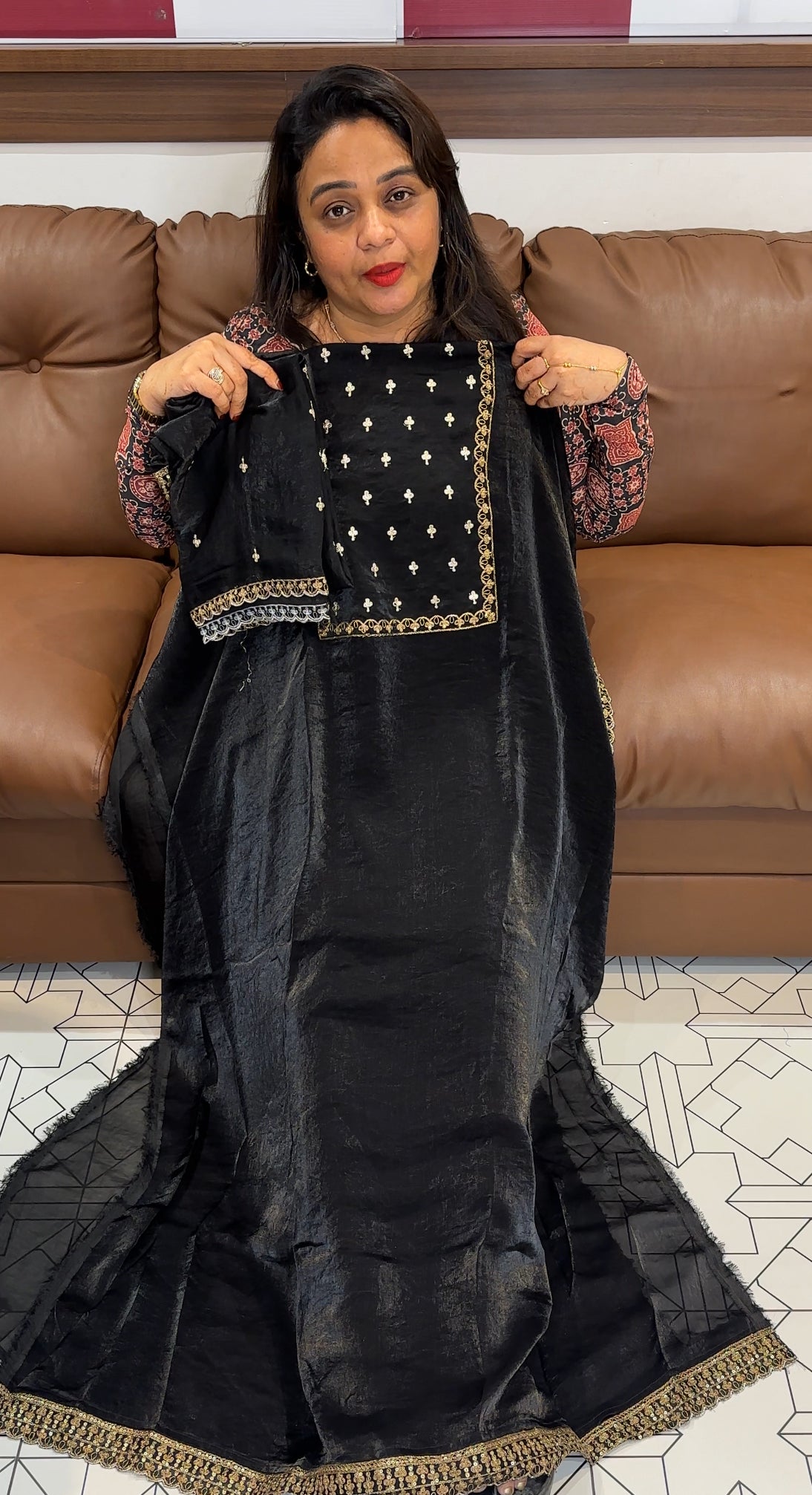 VELVET ORGANZA UNSTITCHED SALWAR SUITS - IHA 23960