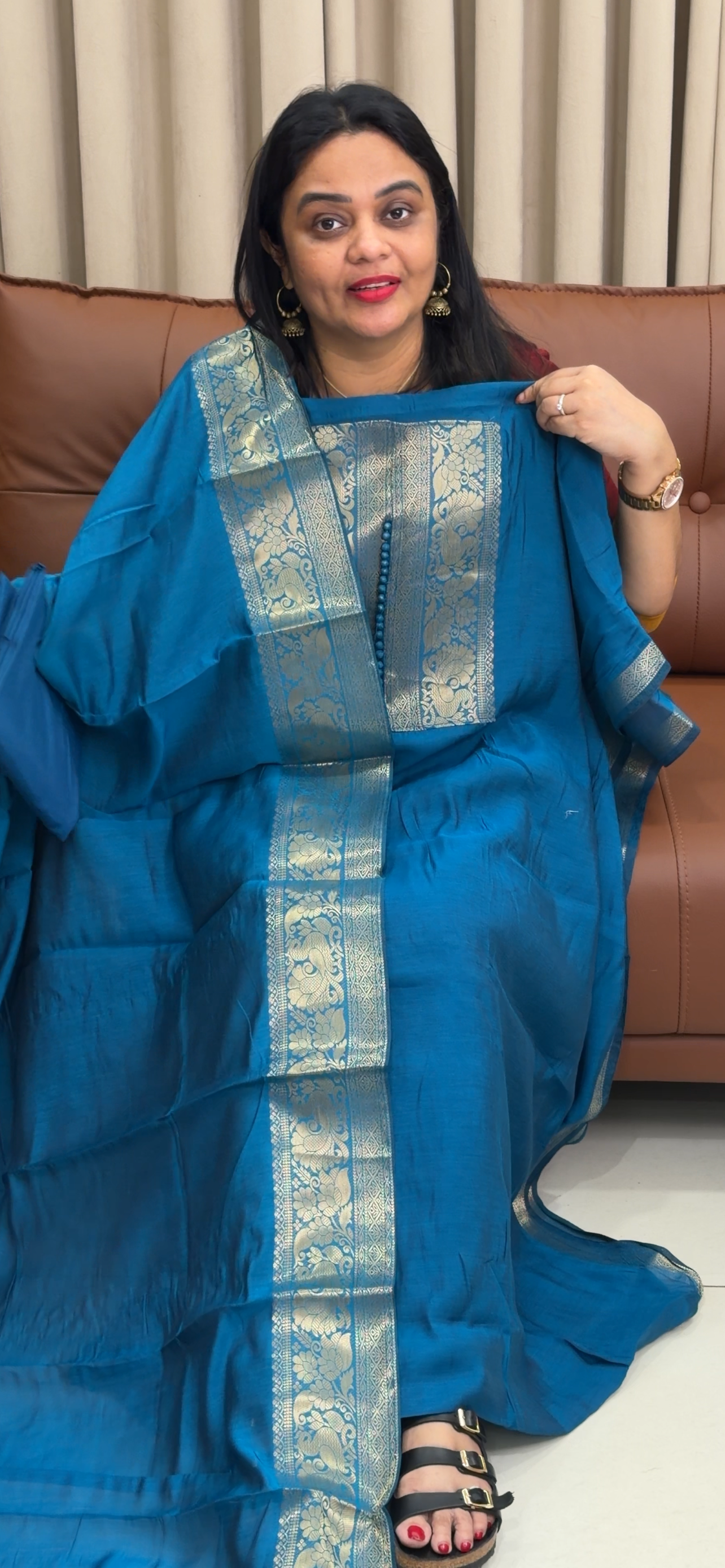 MALAI CHANDERI UNSTITCHED SALWAR SUITS - IHA 34182