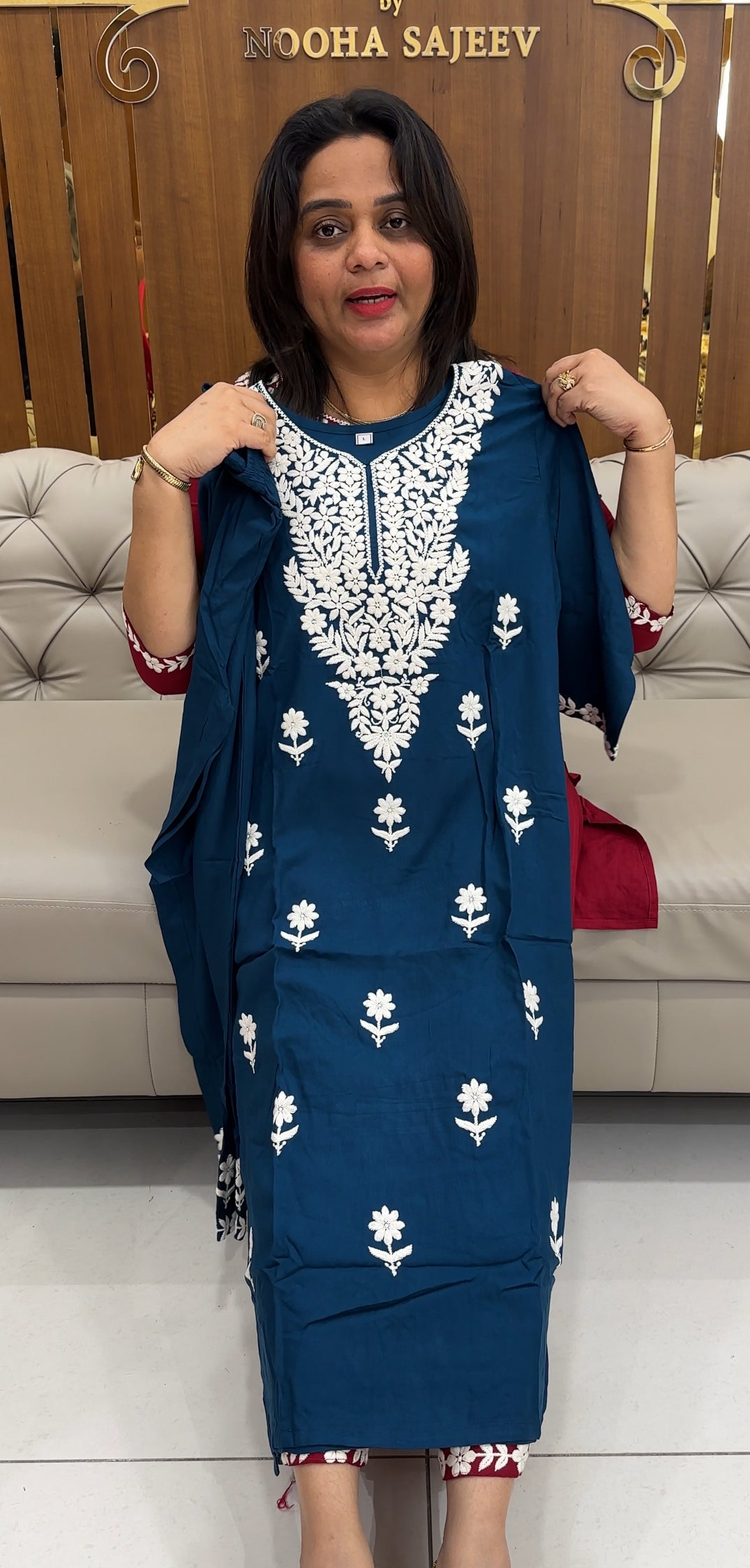 LUCKNOWI CHIKANKARI TOP AND BOTTOM - IHA 25676