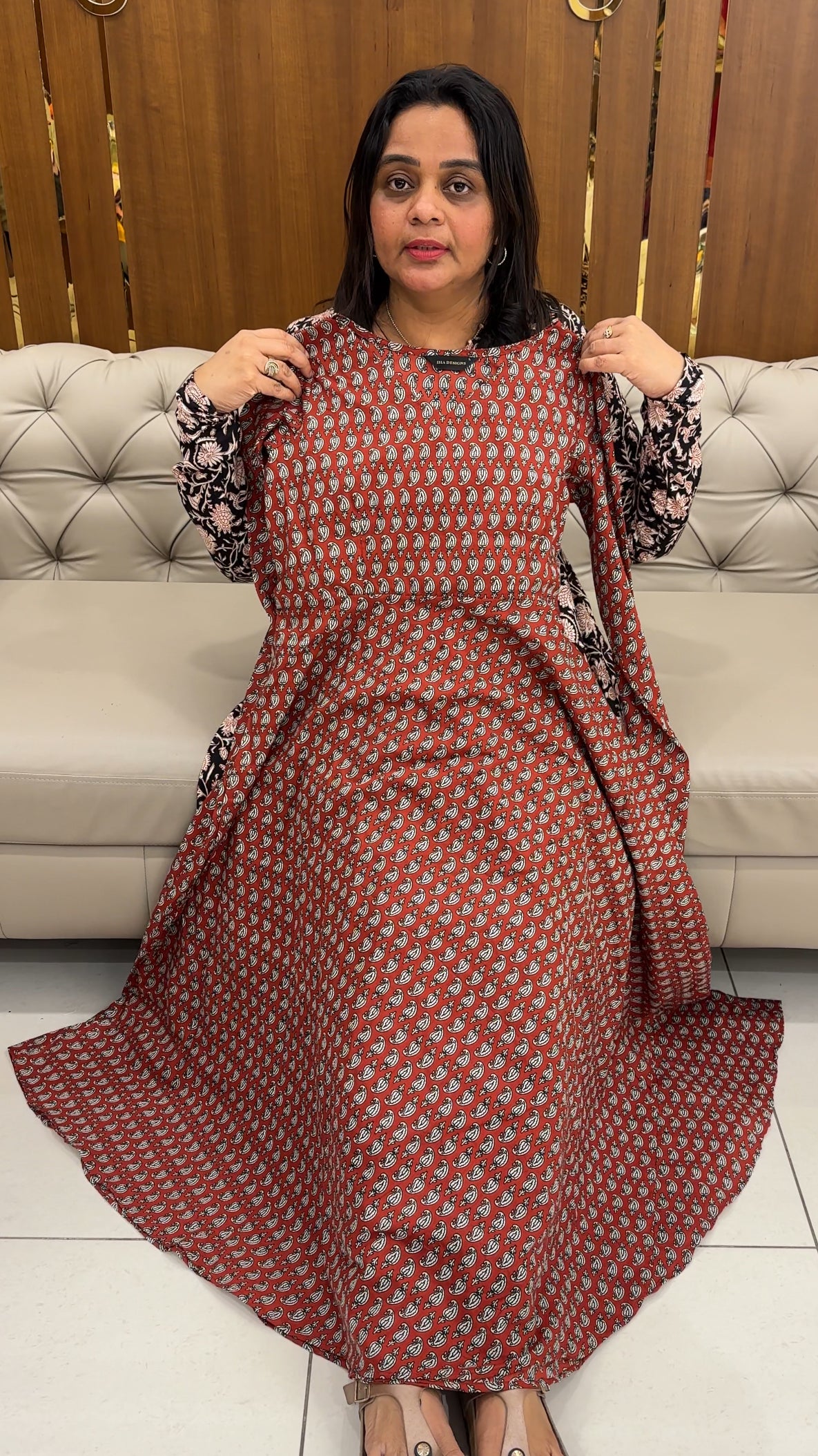 PRINTED COTTON ANARKALI TOPS - IHA 27101