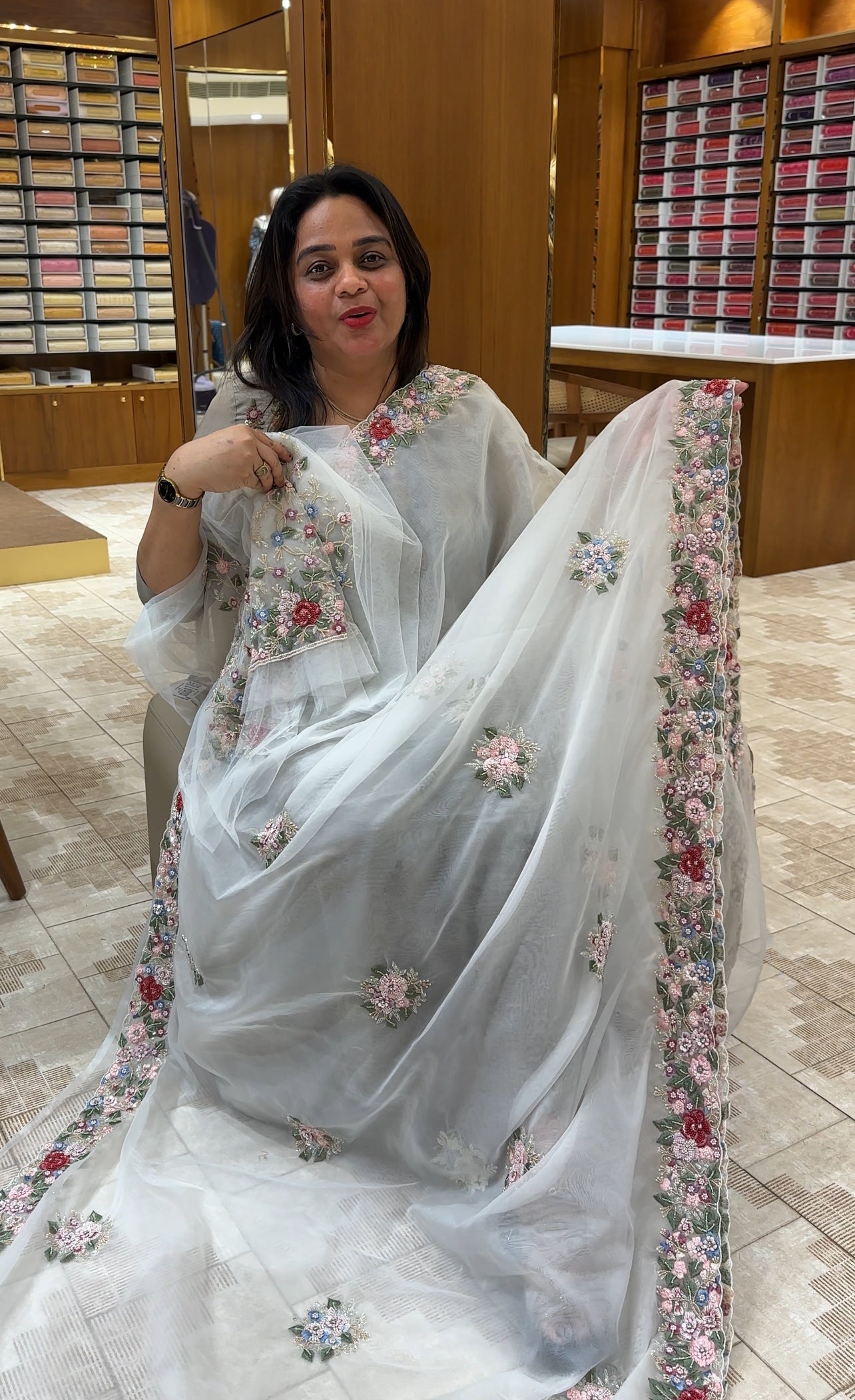 HAND WORKED ORGANZA SAREES - IHA 25911