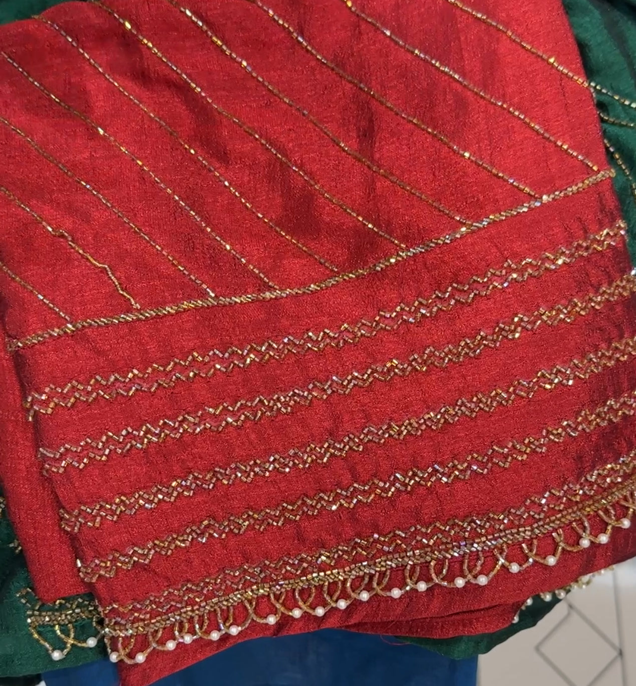 SEMI RAW SILK HAND WORKED BLOUSE MATERIAL - IHA 21530