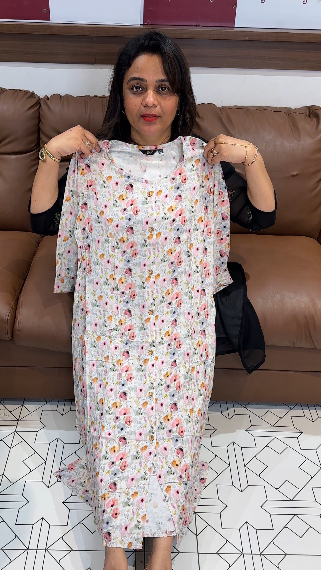 PRINTED RAYON LONG A-LINE TOPS - IHA 24905