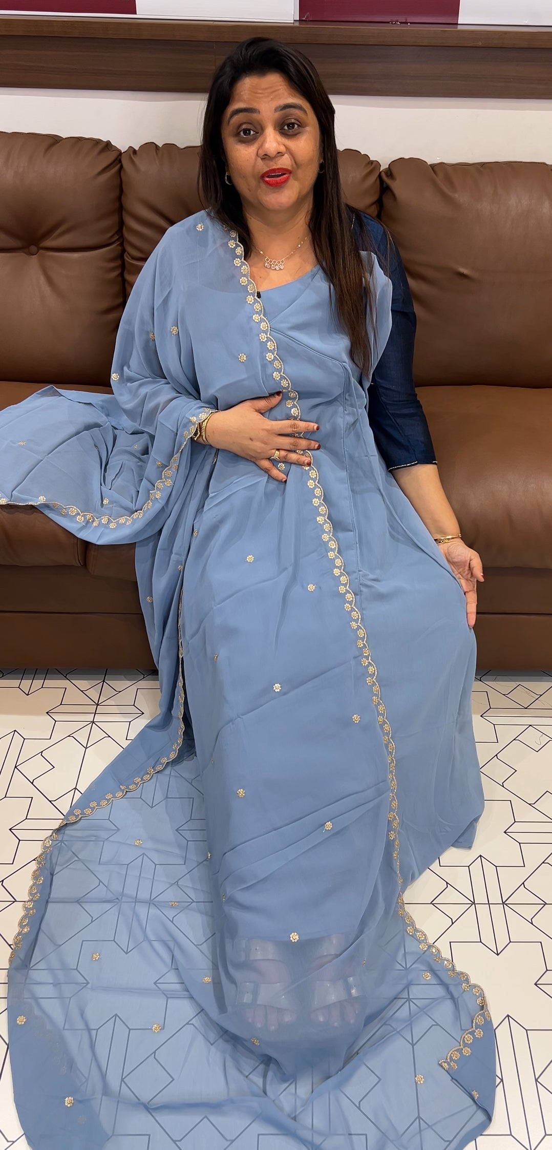 FAUX GEORGETTE ALINE TOP AND DUPATTA - IHA 24562