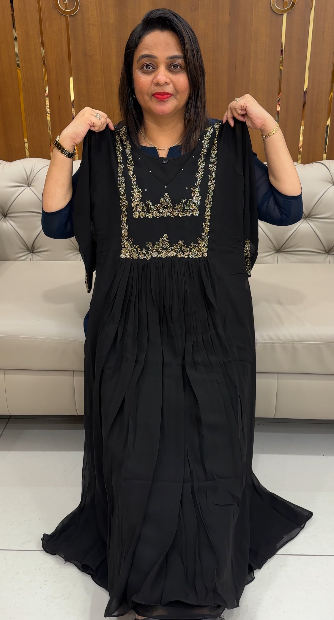 FAUX GEORGETTE LONG ALINE TOPS - IHA 25877