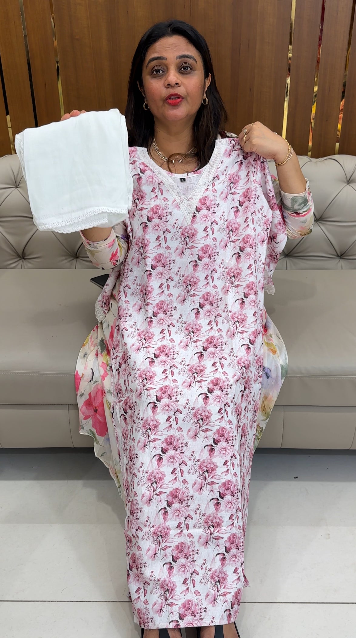 PRINTED LINEN TOP, BOTTOM AND DUPATTA - IHA 26125