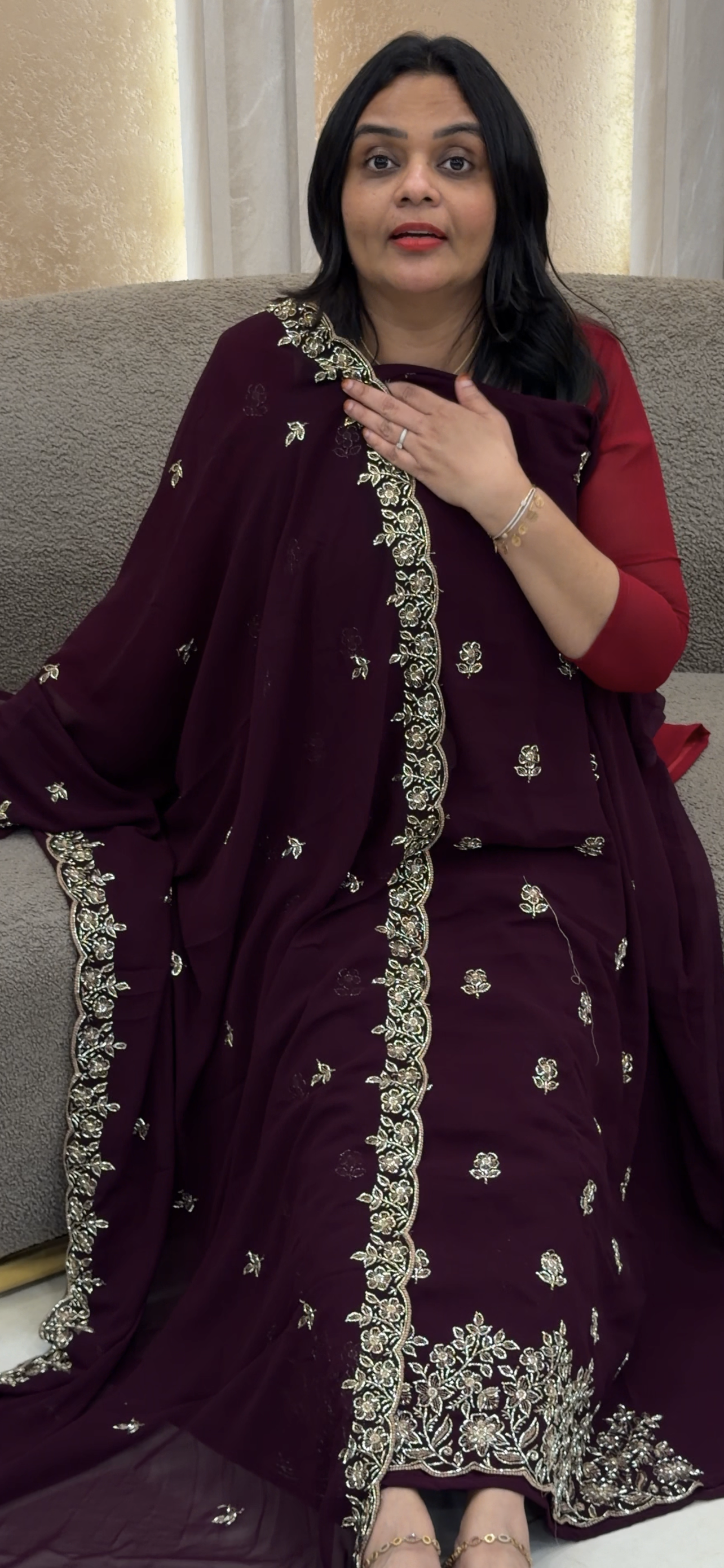 HAND WORKED UNSTITCHED SALWAR SUITS - IHA 33579