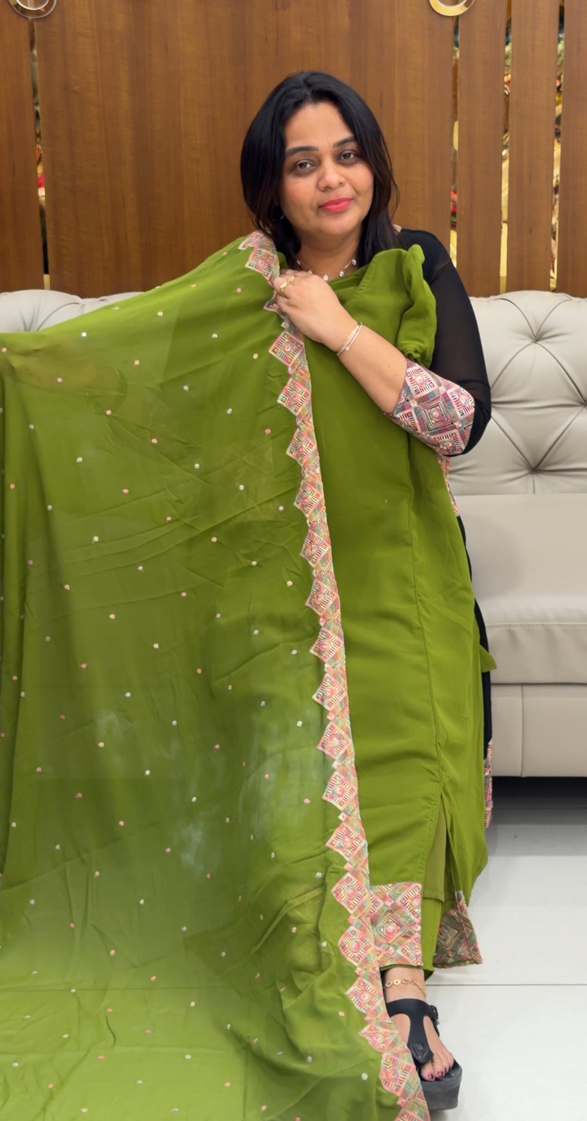 FAUX GEORGETTE TOP,BOTTOM AND DUPATTA - IHA 29161