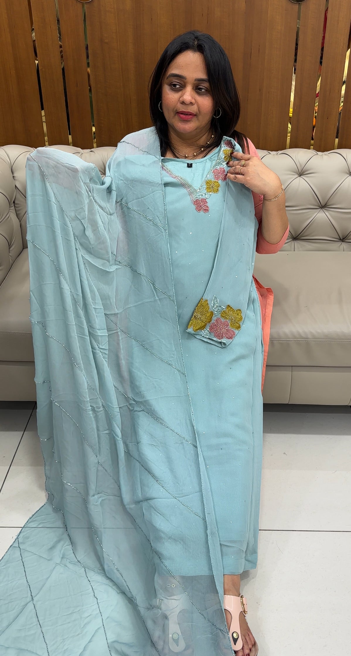 VISCOSE GEORGETTE TOP, BOTTOM AND DUPATTA - IHA 27067