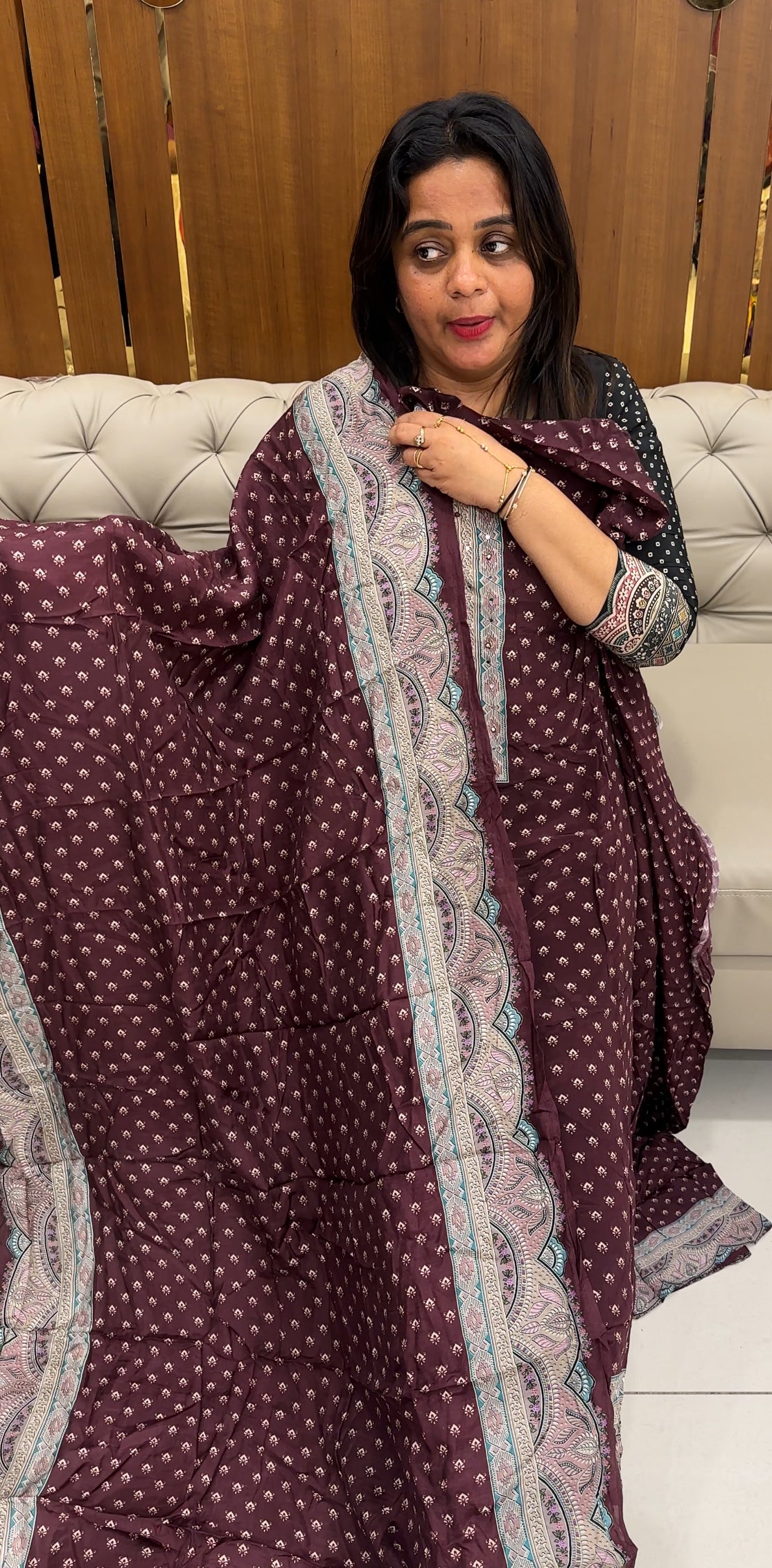 PRINTED CRAPE SILK UNSTITCHED SALWAR SUITS - IHA 25988
