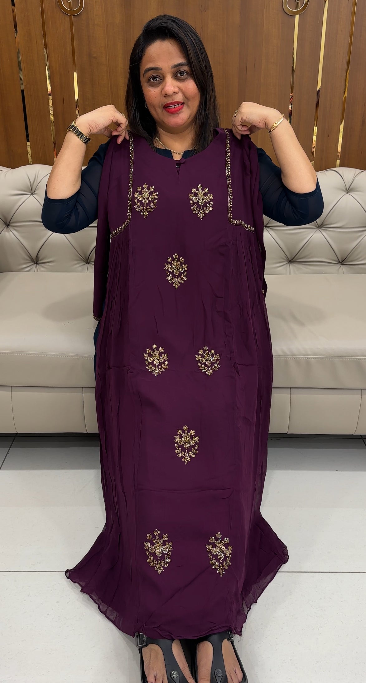 VISCOSE GEORGETTE LONG TOPS - IHA 25876