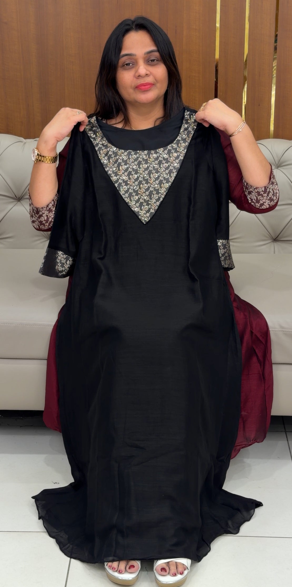 IHA'S IN-HOUSE SEMI RAW SILK SLITTED TOPS - IHA 29077