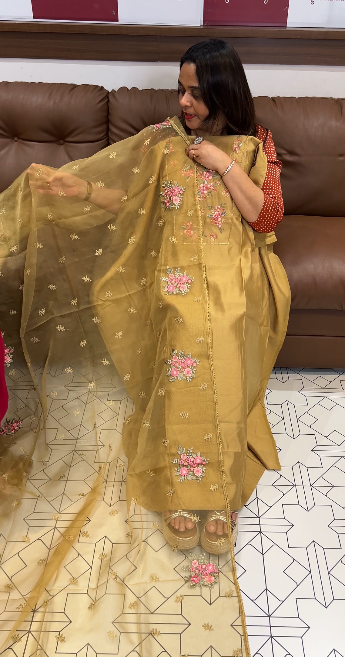 HAND WORKED UNSTITCHED SALWAR SUITS - IHA 22802