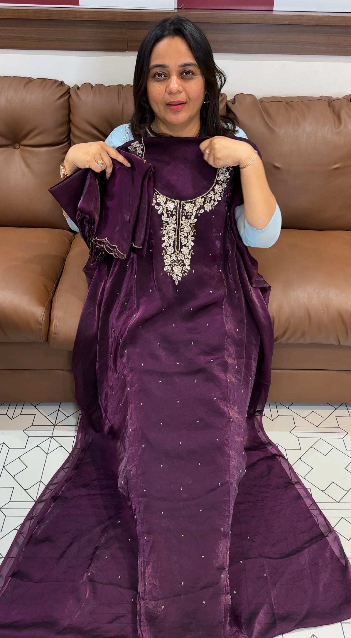 VELVET ORGANZA UNSTITCHED SALWAR SUITS - IHA 27304