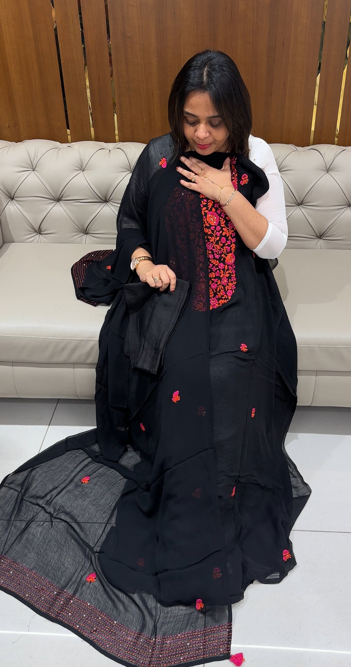 HAND WORKED UNSTITCHED SALWAR SUITS - IHA 24427