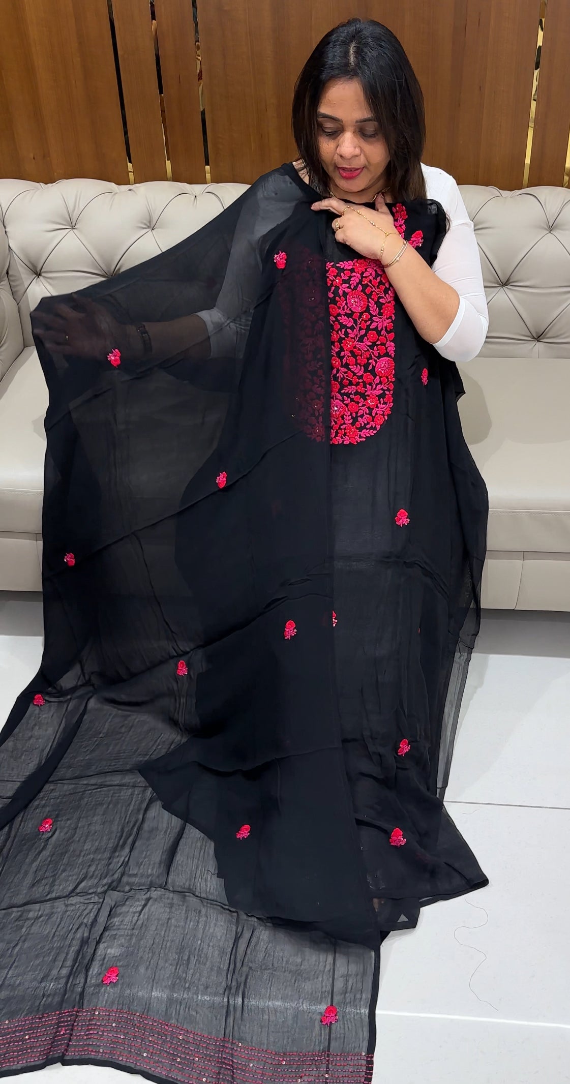 HAND WORKED UNSTITCHED SALWAR SUITS - IHA 24427