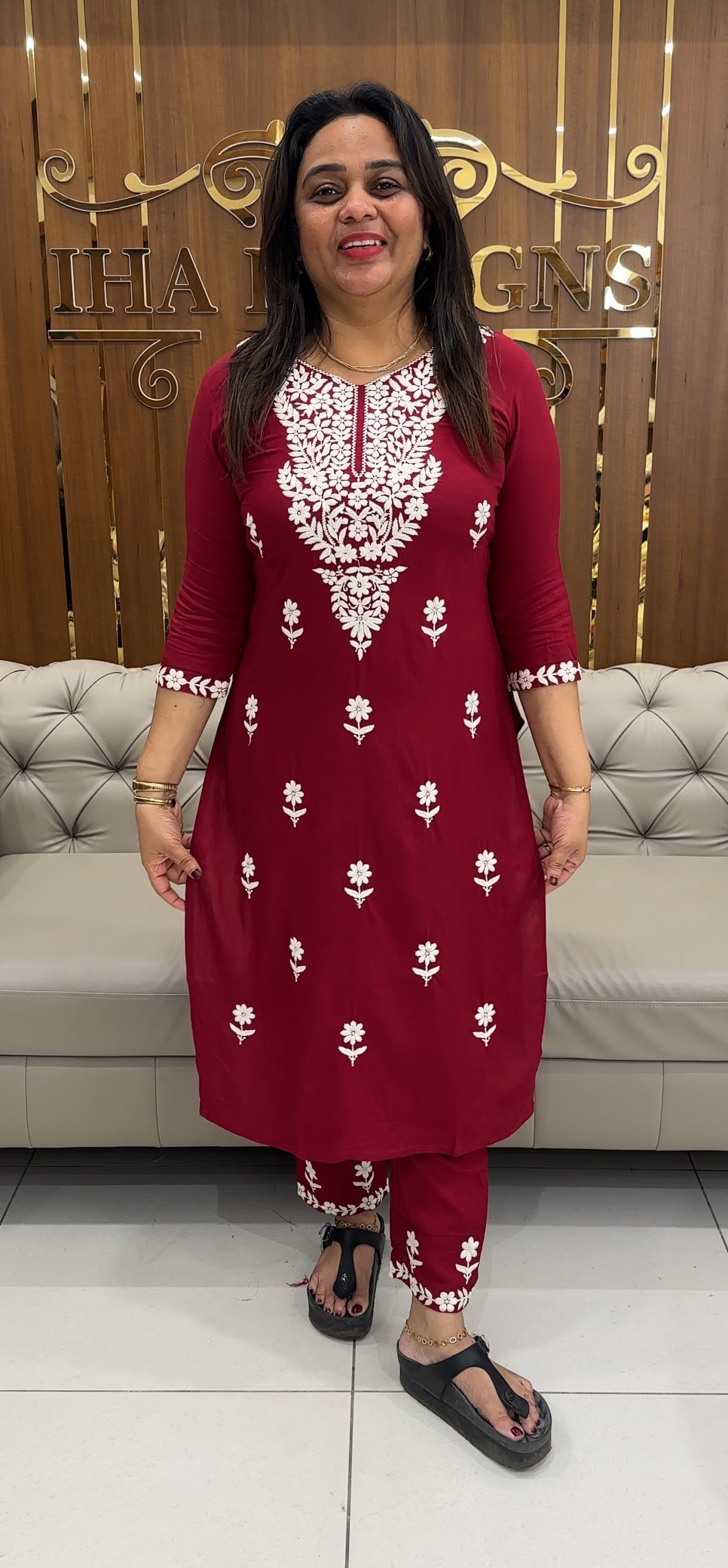 LUCKNOWI CHIKANKARI TOP AND BOTTOM - IHA 25676