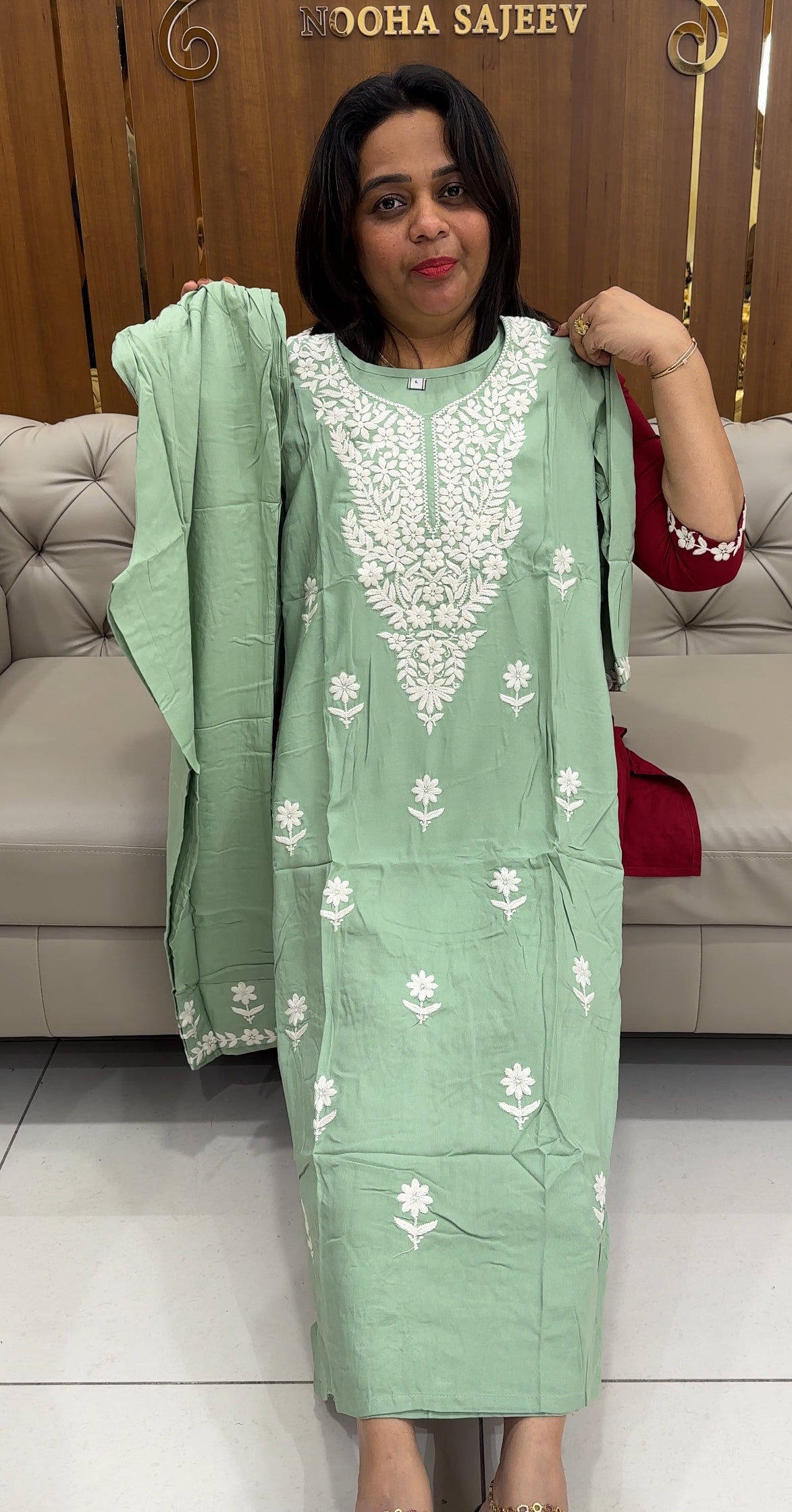 LUCKNOWI CHIKANKARI TOP AND BOTTOM - IHA 25676