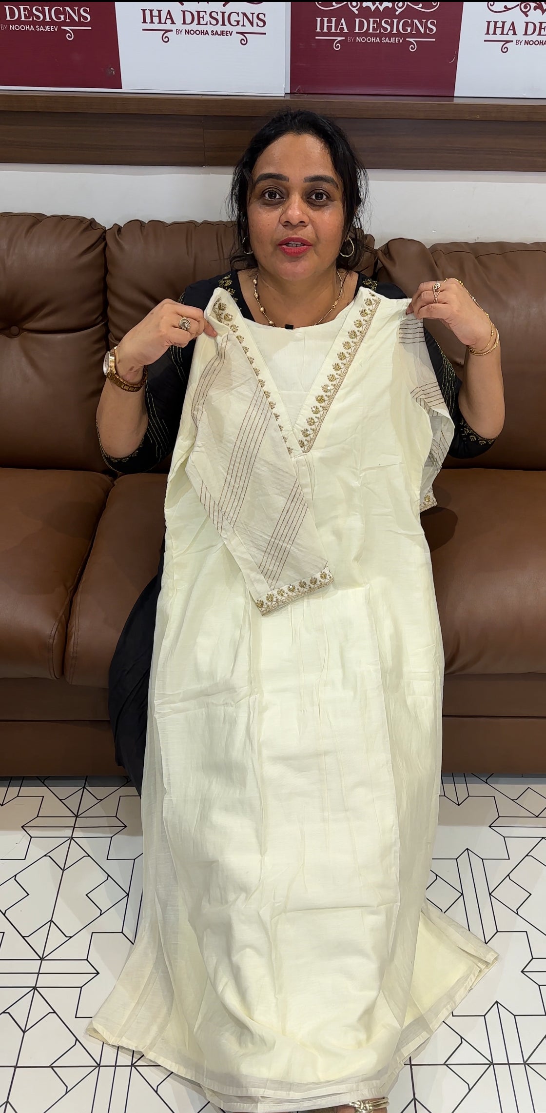 MALAI CHANDERI HAND WORKED ALINE TOPS - IHA 26566
