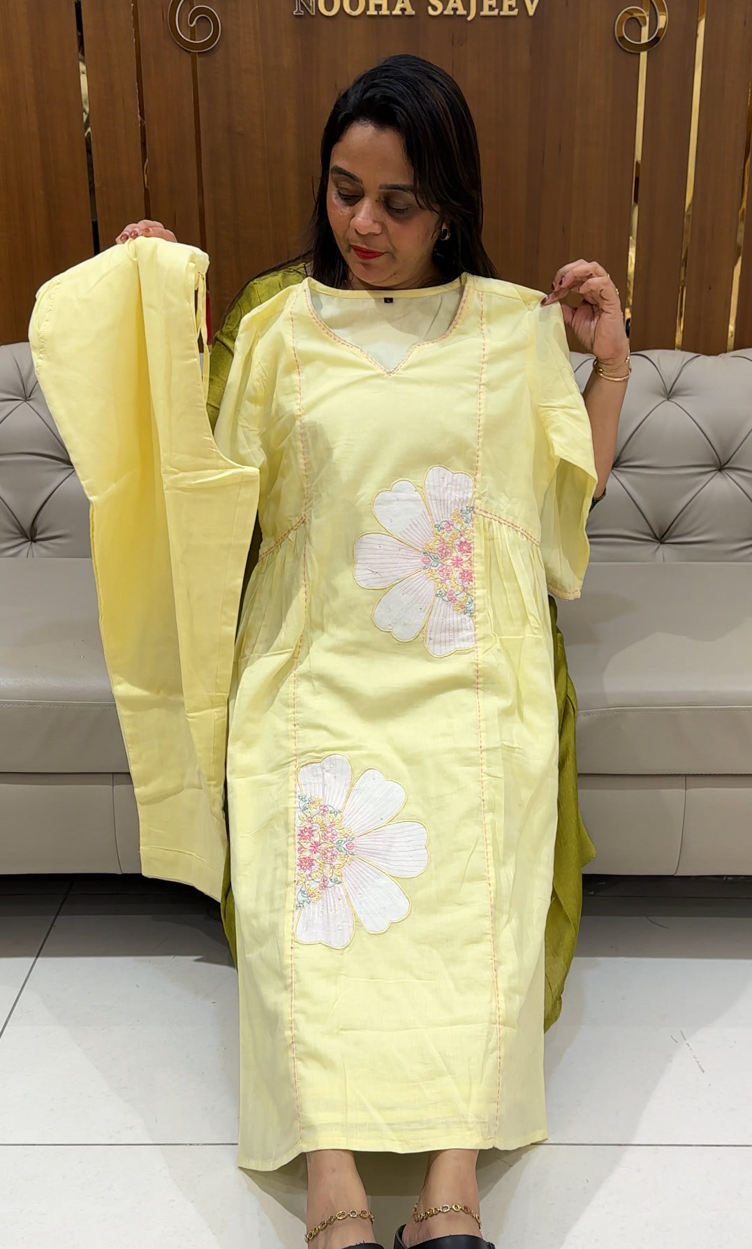 MUL COTTON LONG SLITTED TOP AND BOTTOM - IHA 24602
