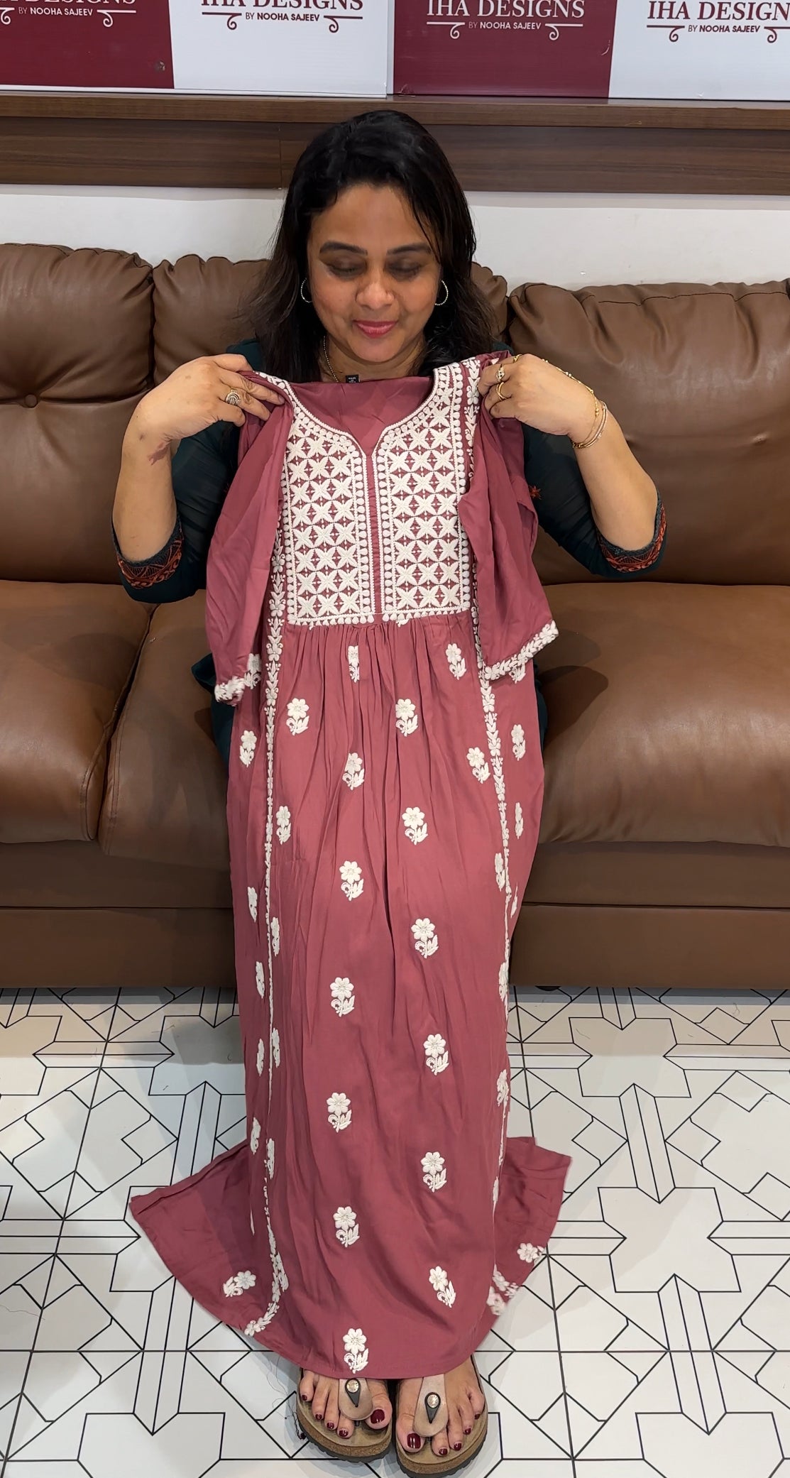 CHIKANKARI LONG A-LINE TOPS - IHA 26228